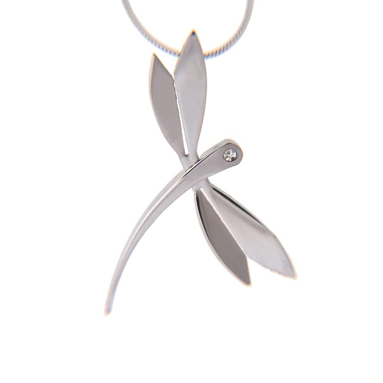 Good Luck Dragonfly Jewelry Clear Cubic Zirconia Pendant Stainless Steel 18" Necklace