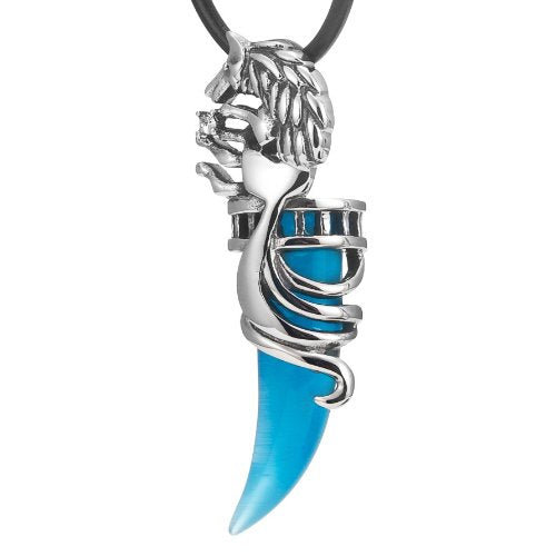 Wolf Tribal Men's Stainless Steel Necklace Pendant 19" Leather Chain