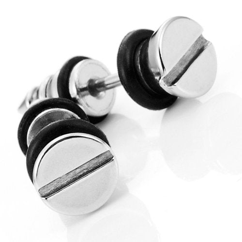 Cool Stainless Steel Men's Stud Screw Earrings for men, 7mm Diameter Silver Color