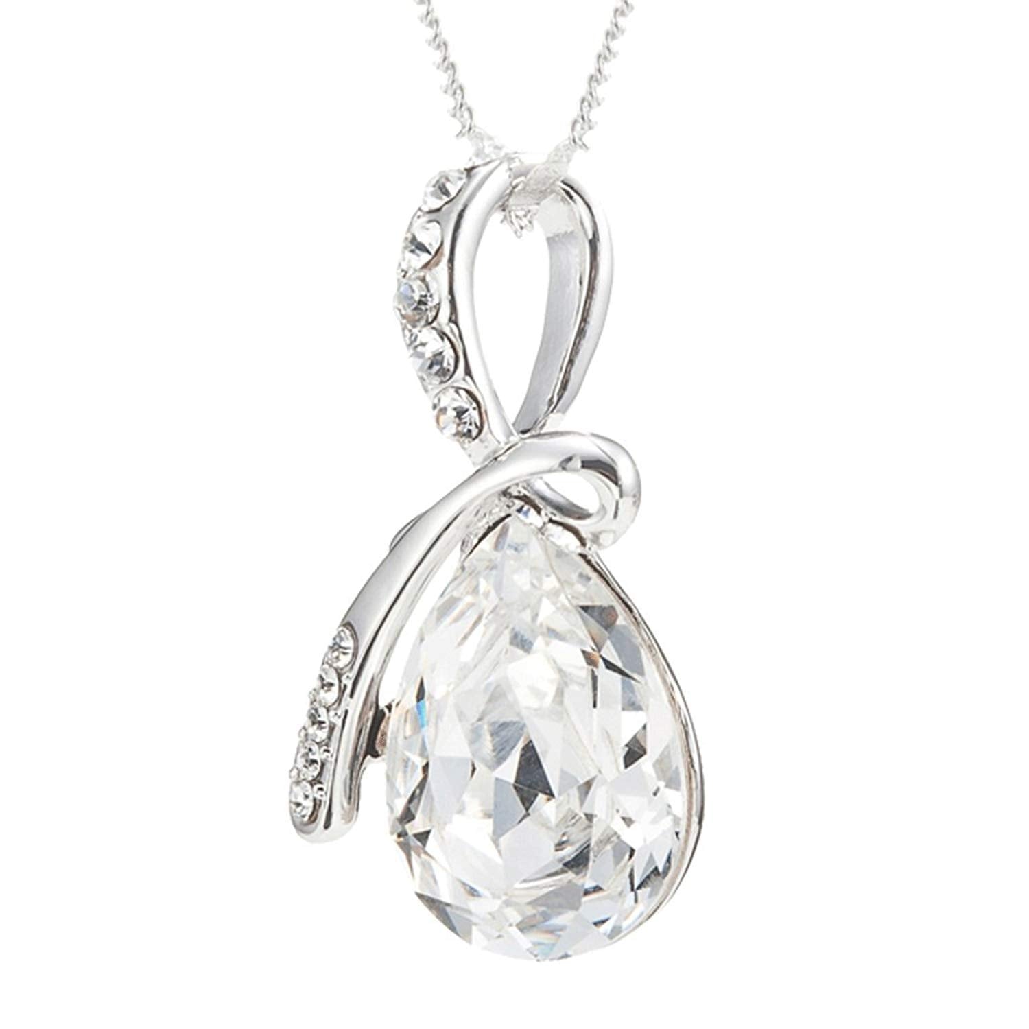 Eternal Love Teardrop Swarovski Elements Pendant Necklace - Clear