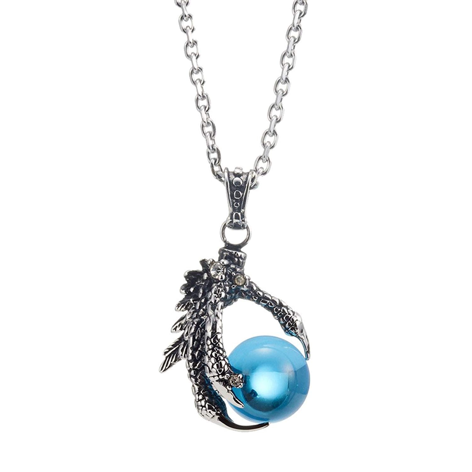 Men's Gothic Biker Tribal Stainless Steel Dragon Claw Pendant Necklace, Blue, Black Silver, 21" Chain