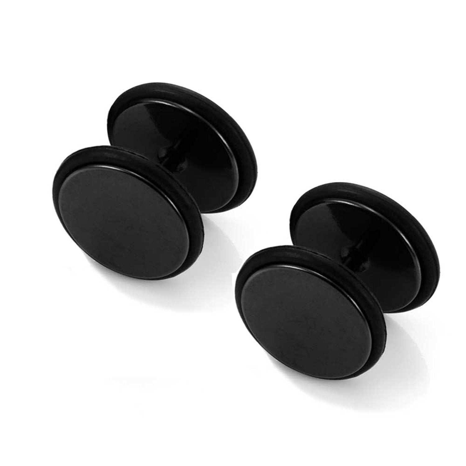 Stainless Steel Unisex Round Black Stud Earrings Set with Rubber Wrapped, 2pcs, 10mm
