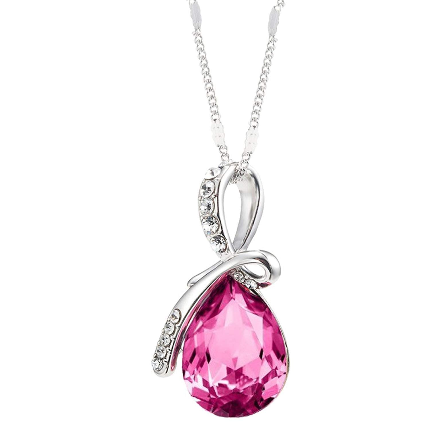 Eternal Love Teardrop Swarovski Elements Pendant Necklace - Rose Pink