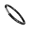 Image of Trendy Men's Braided Genuine Leather Cuff Bracelet Magnet Stainless Steel (Black)