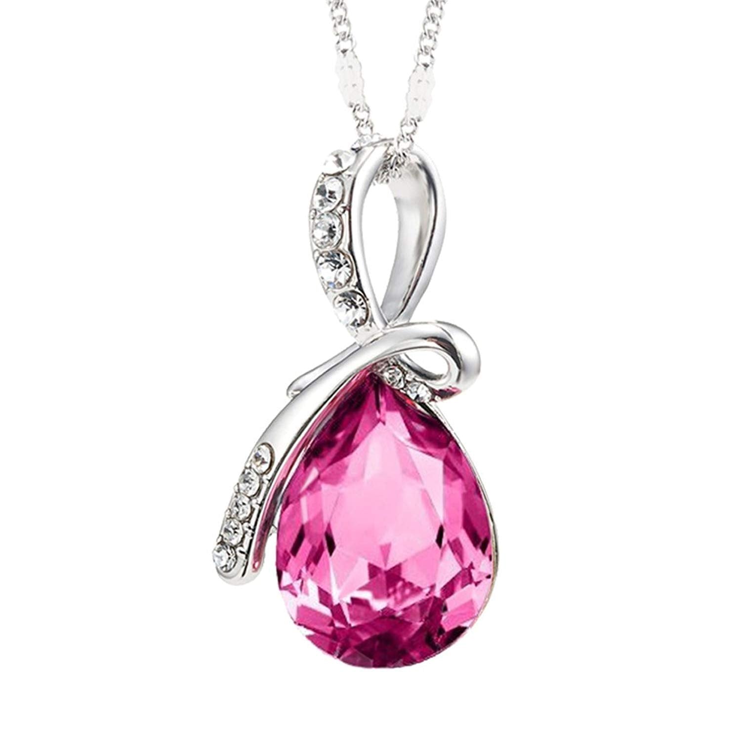 Eternal Love Teardrop Swarovski Elements Pendant Necklace - Rose Pink