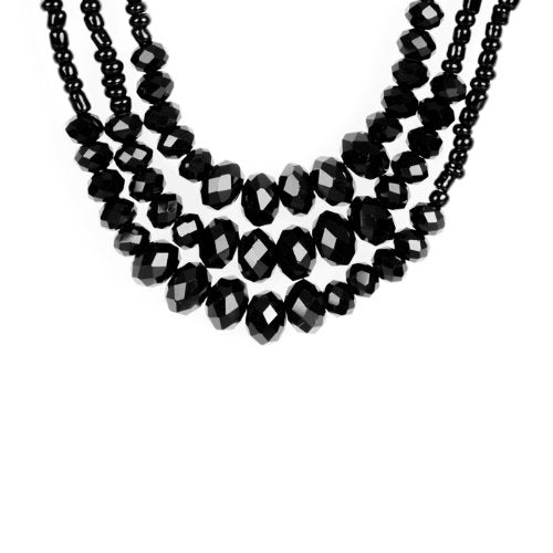 Vintage Midnight Black Sparkly Beaded Necklace Jewelry (Very Long - 37 Inches)
