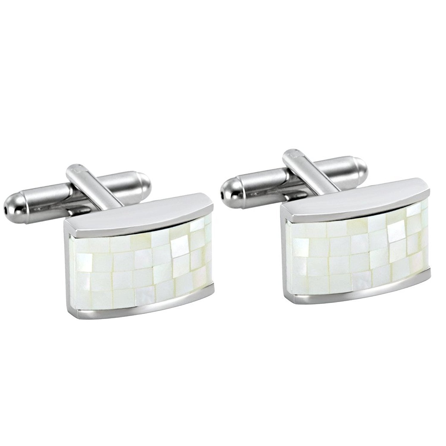 Urban Jewelry Unique Stainless Steel and Facet Cut Seashell Cufflinks for Men