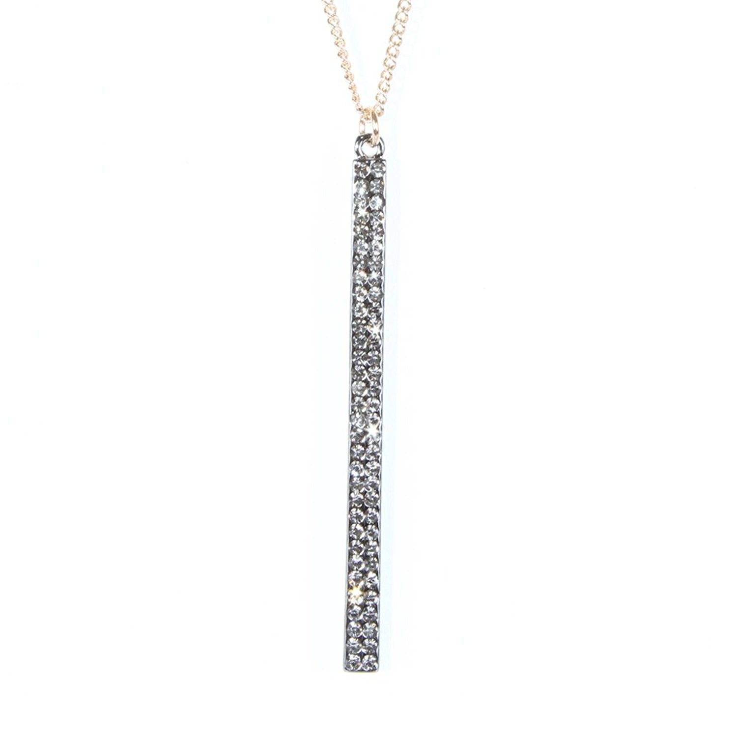 Beautiful Womens Cubic Zirconia Stainless Steel CZ Necklace Pendant Chain 33" - 41" (Gold)