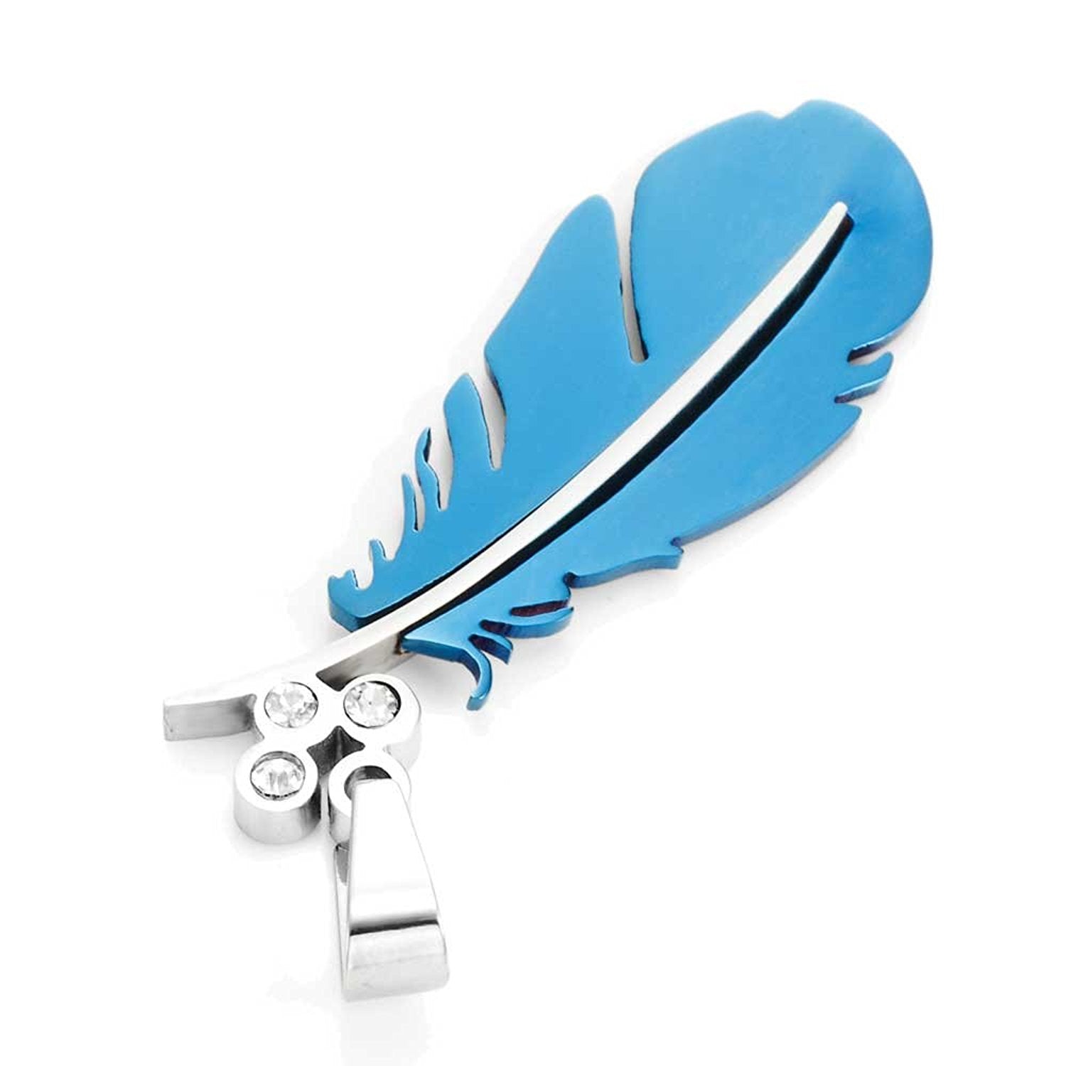 Swiss Stainless Steel Feather Pendant 19" Chain Necklaces (Blue Plated)