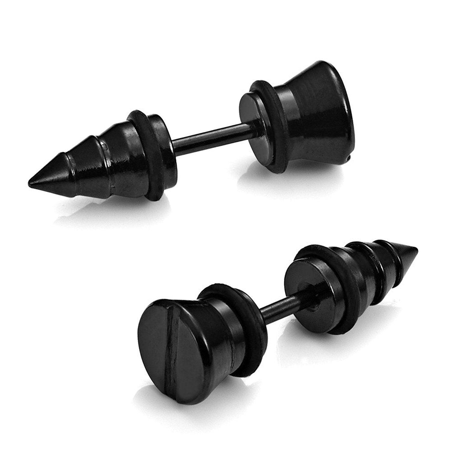 Cool Stainless Steel Men's Stud Screw Black Earrings for men, 7mm Diameter (with Branded Gift Box)