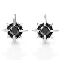 Beautiful Mens Star Stud Earrings Stainless Steel Silver, Black Cubic Zirconia (with Branded Gift Box)