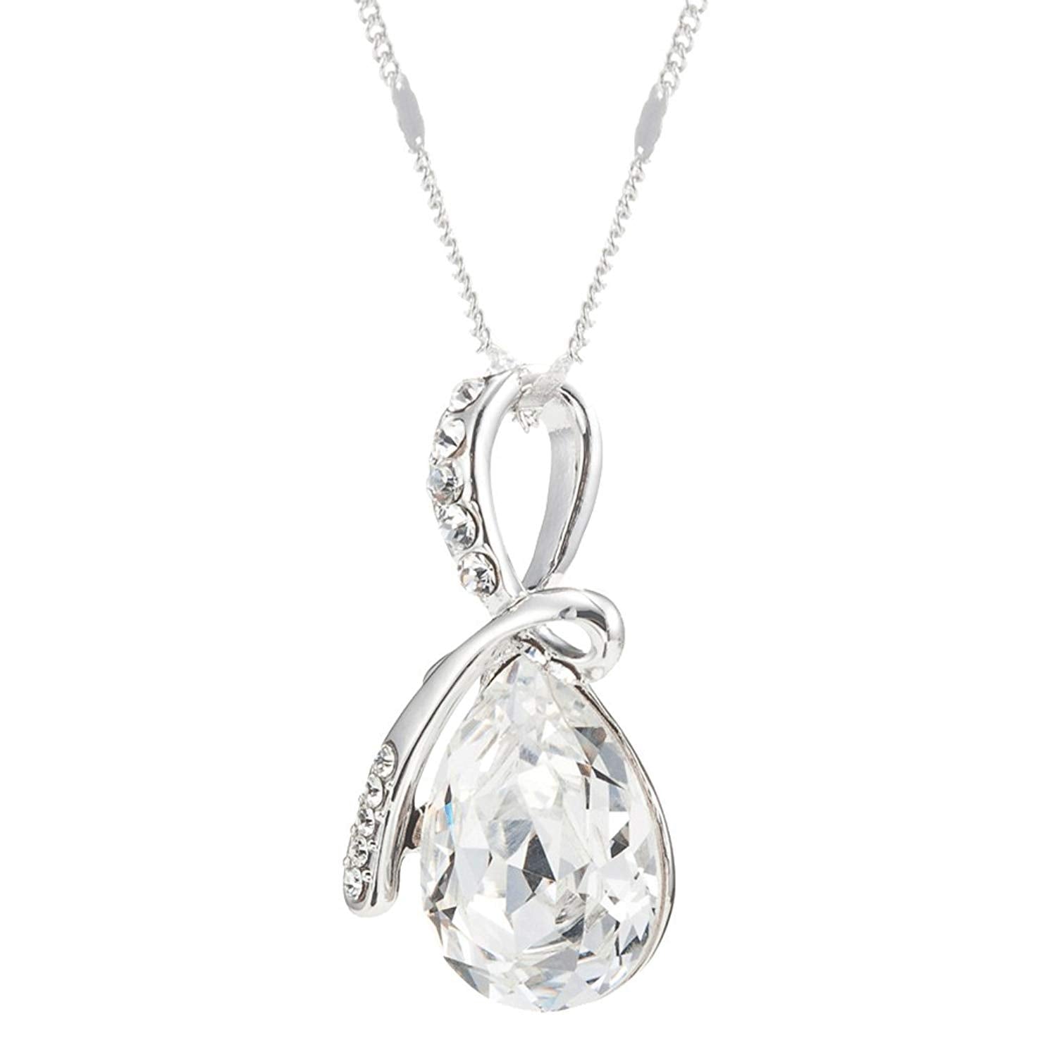 Eternal Love Teardrop Swarovski Elements Pendant Necklace - Clear