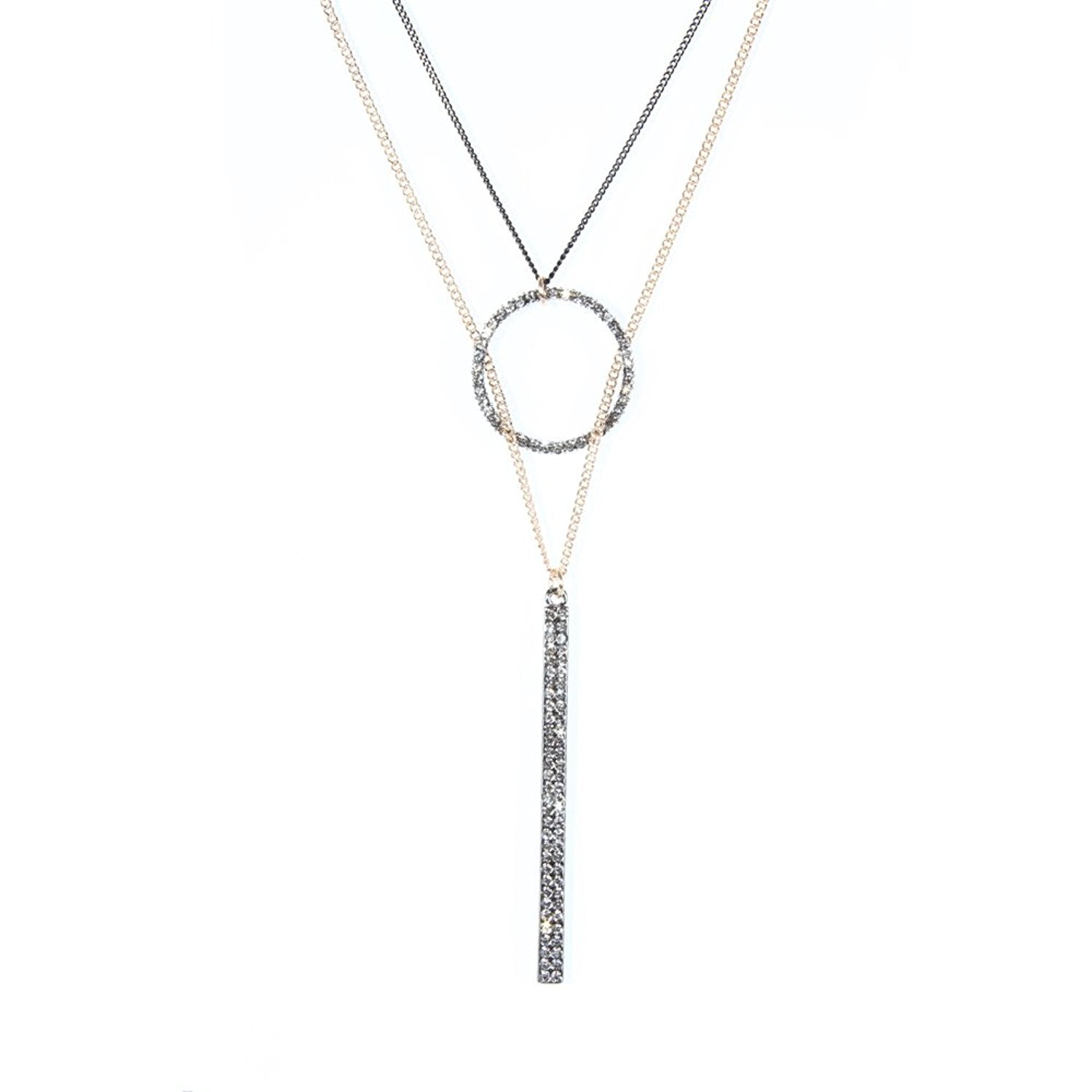 Beautiful Womens Cubic Zirconia Stainless Steel CZ Necklace Pendant Chain 33" - 41" (Gold)