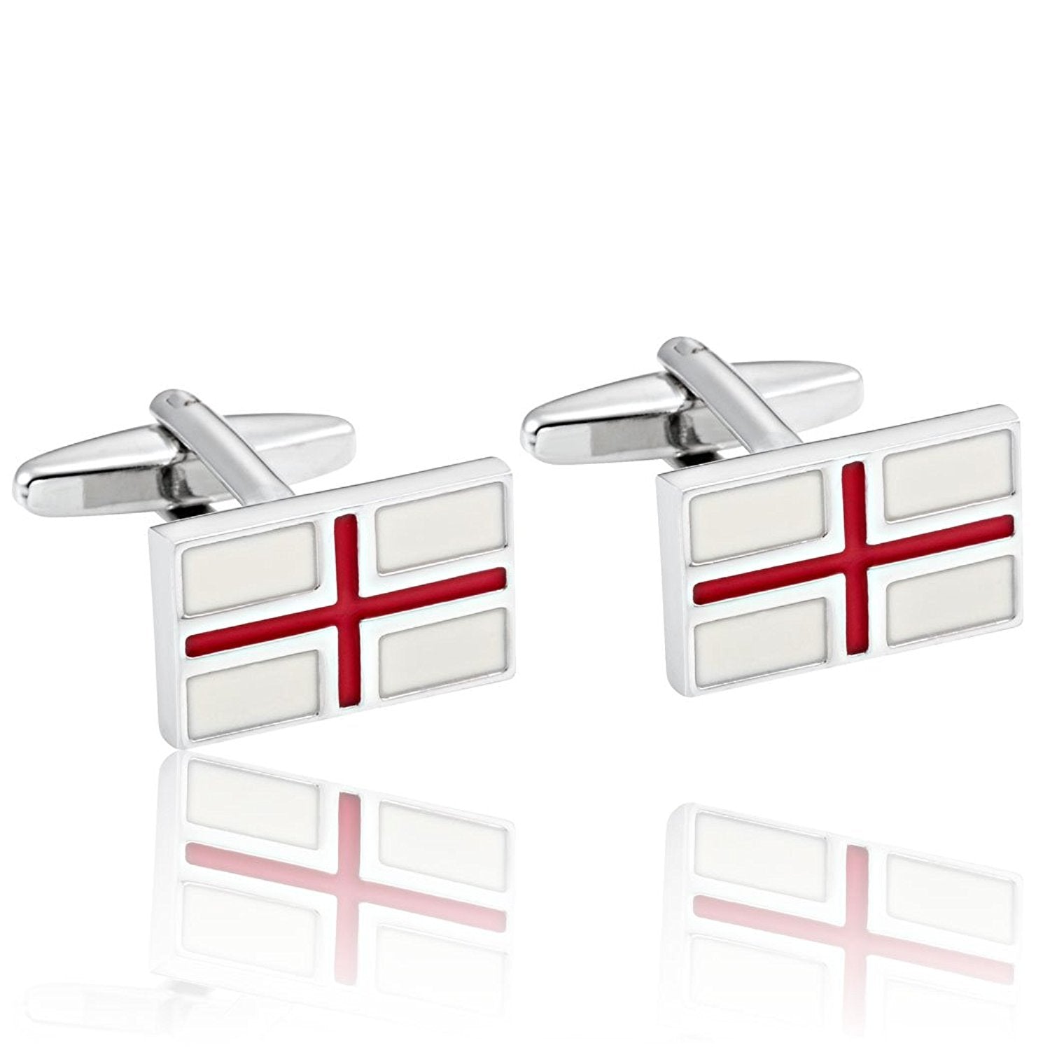 Urban Jewelry Rectangle Men's Red Cross Cufflinks 316L Stainless Steel Silver Cuff Links