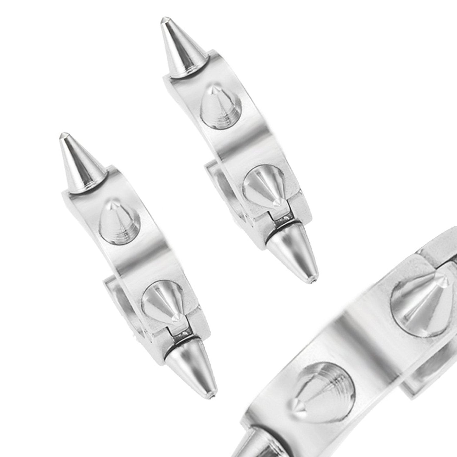 Cool Stainless Steel Men's Spike Punk Huggie Hoop Earrings (10mm, Silver)