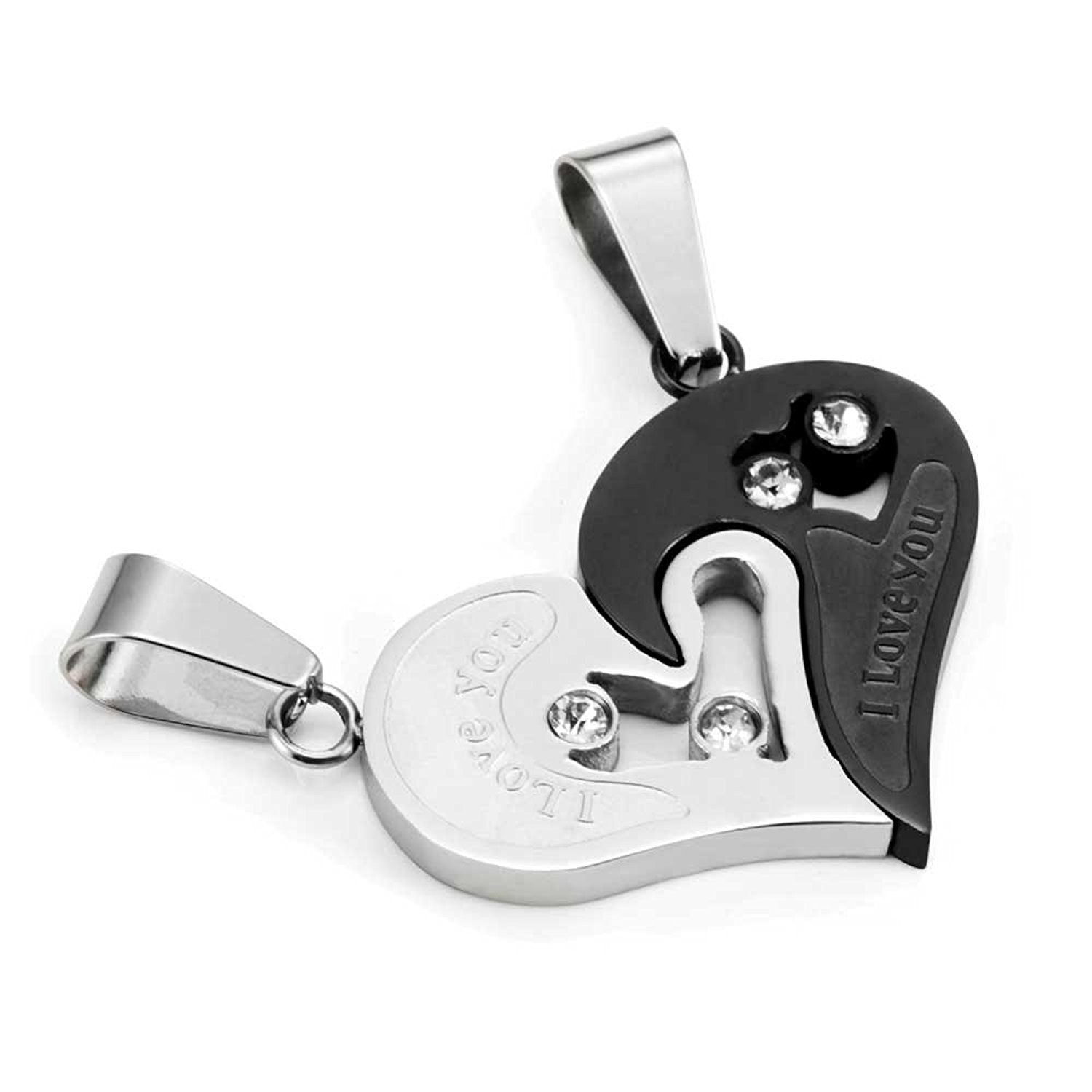 2pcs His & Hers Couples Gift Heart Pendant Love Necklace Set for Lover Valentine 19" & 21" Chain, Men, womens