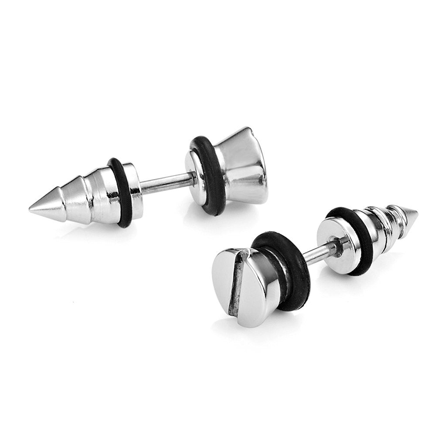 Cool Stainless Steel Men's Stud Screw Earrings for men, 7mm Diameter Silver Color