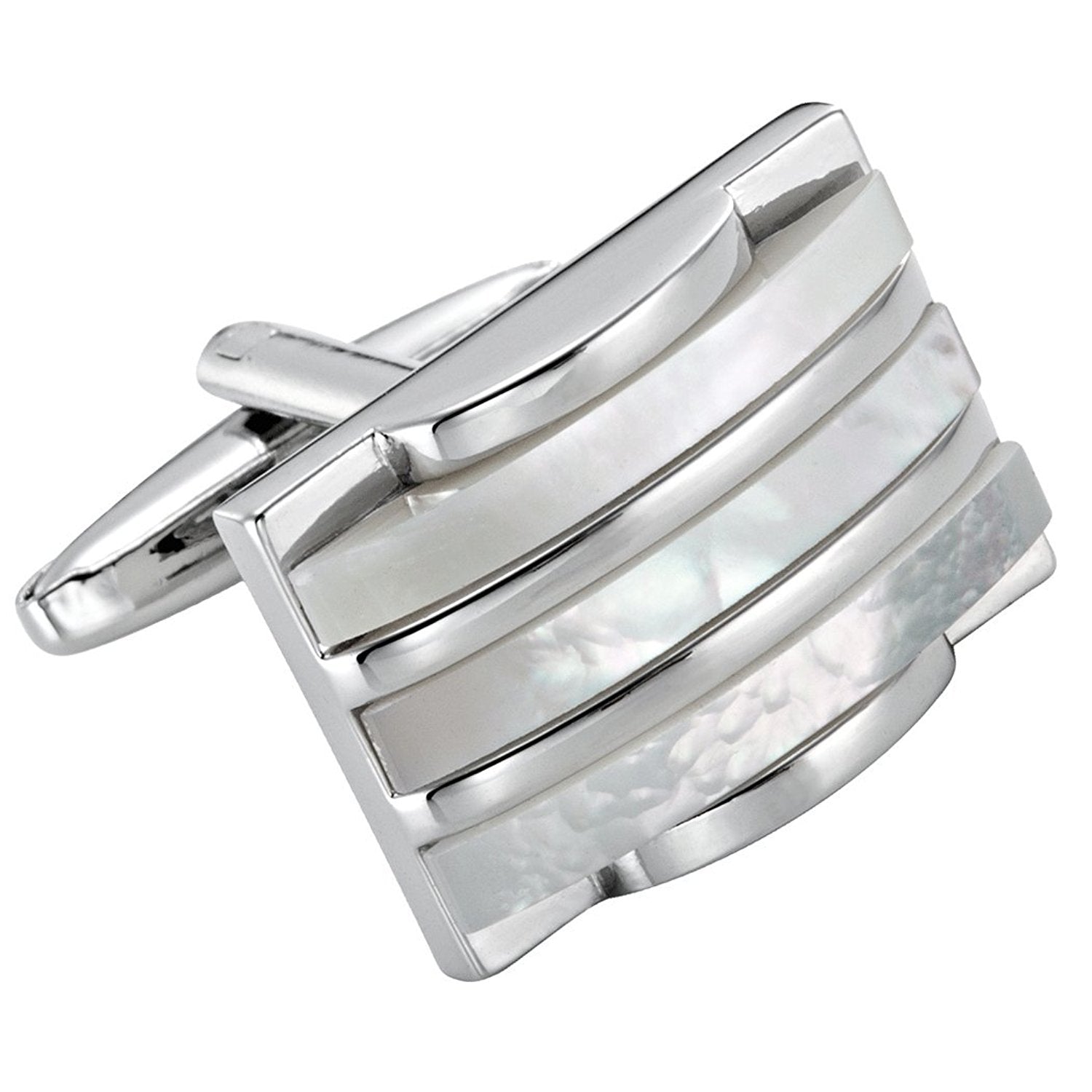 Urban Jewelry Industrial Stripes Design Stainless Steel and Seashell Cufflinks for Men