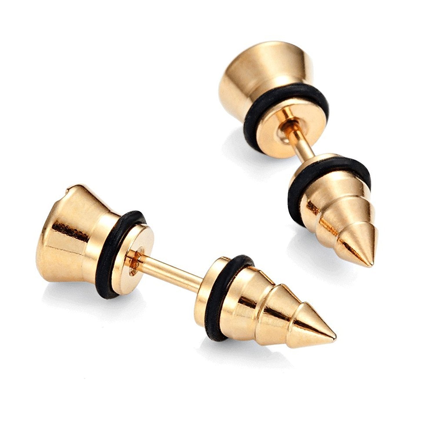 Cool Stainless Steel Gold Men's Stud Screw Earrings for men, 7mm Diameter (with Branded Gift Box)