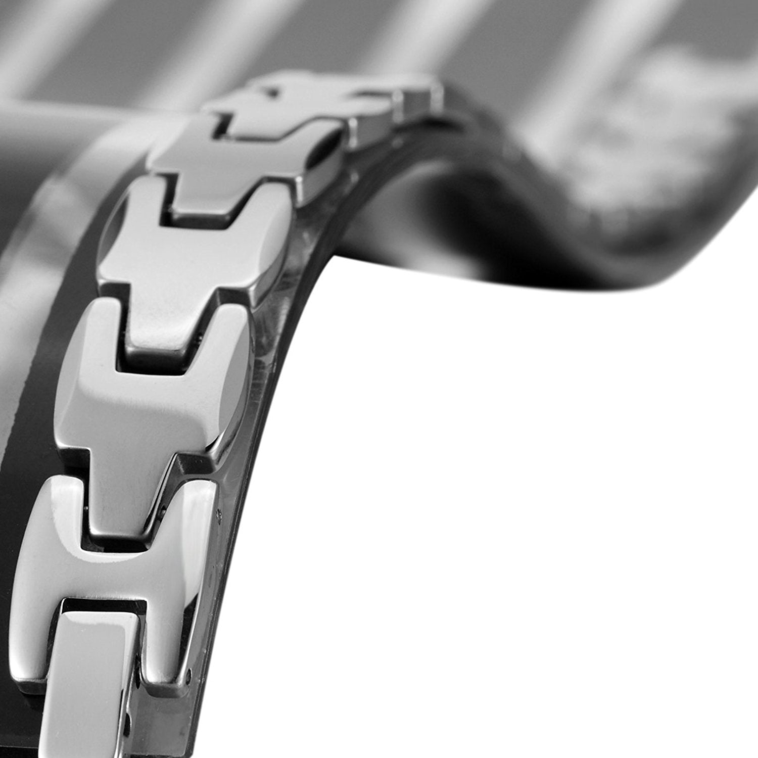 Elegant Links Style Silver Tone Solid Tungsten Link Men's Bracelet