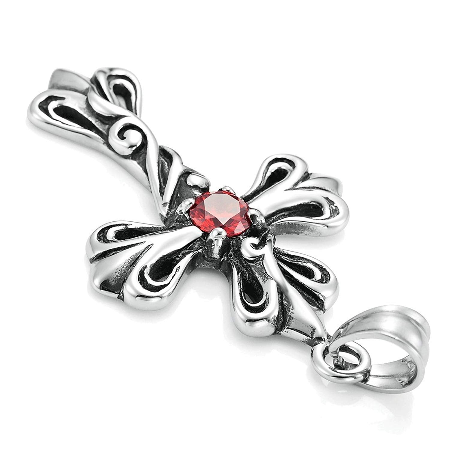 Urban Jewelry Vintage Royalty Celtic Shield Cross Necklace Cubic Zirconia Pendant (Silver Red)