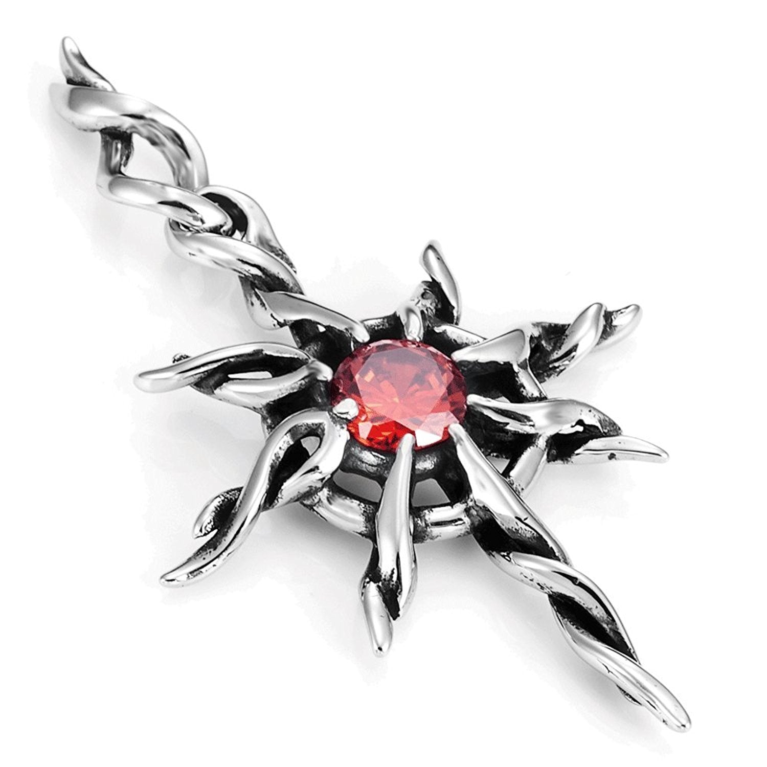 Vintage Sun-God Men's Necklace Pendant Stainless Steel (Silver, Red, 21 inch Chain)