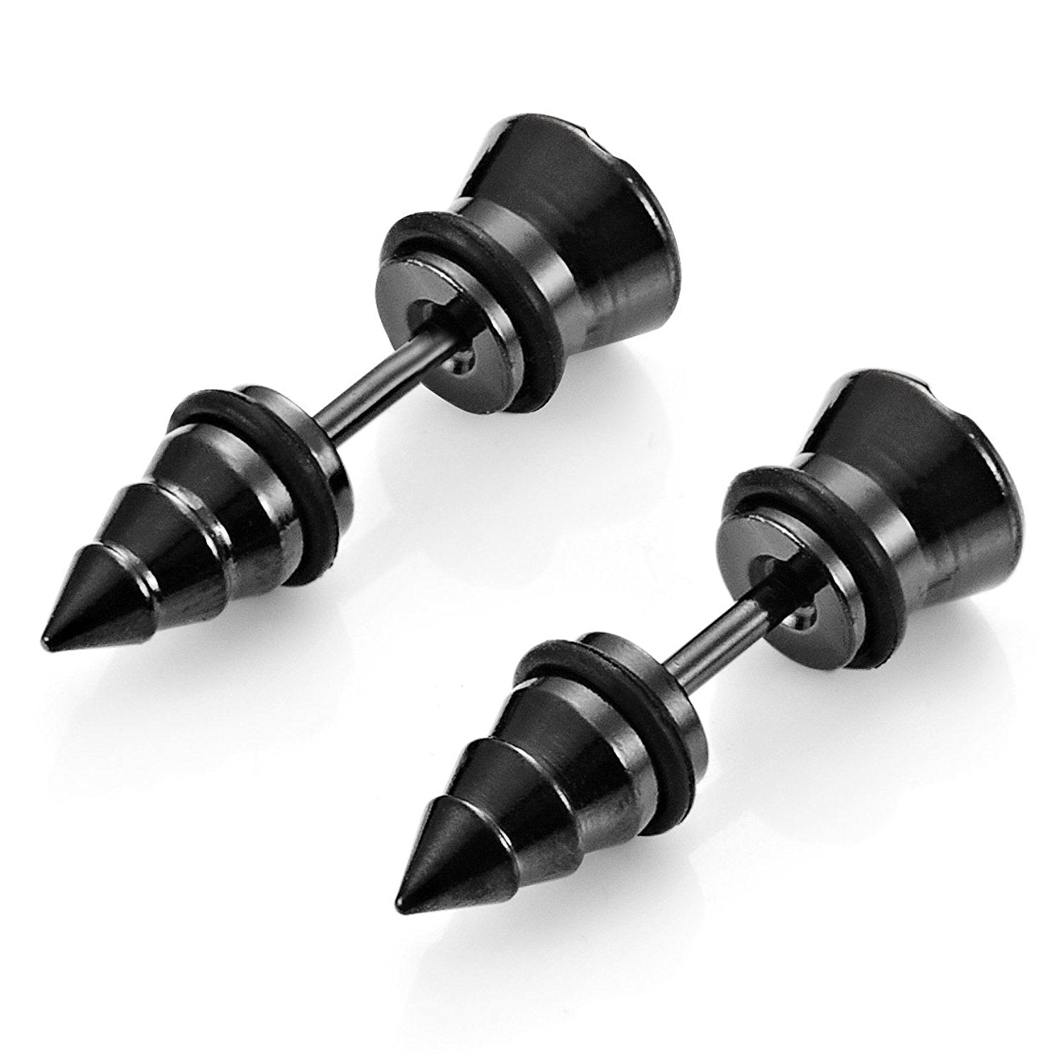 Cool Stainless Steel Men's Stud Screw Black Earrings for men, 7mm Diameter (with Branded Gift Box)