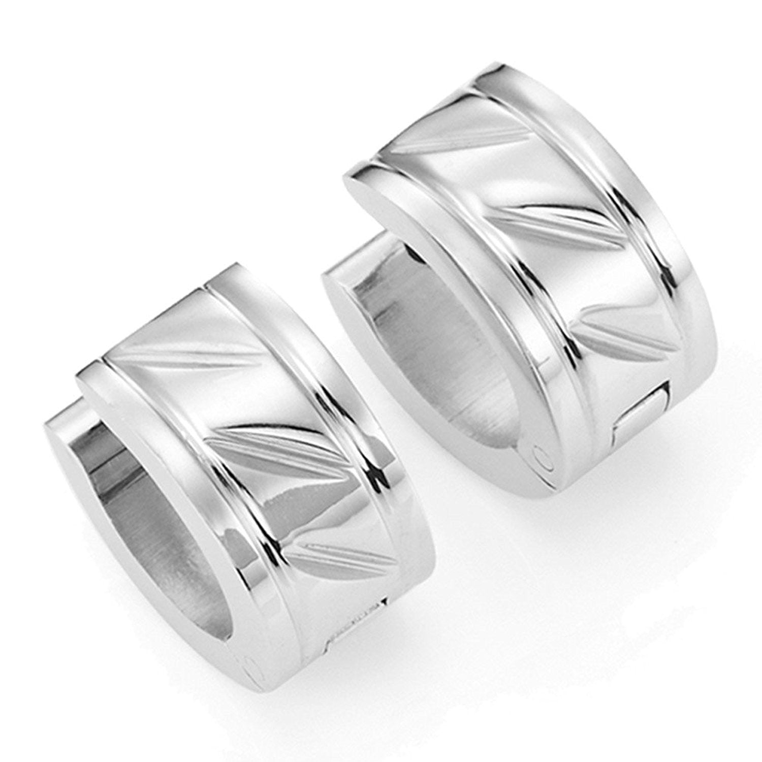 Unique 316L Stainless Steel Huggie Hoop Earrings for Men (7mm Width, Silver)