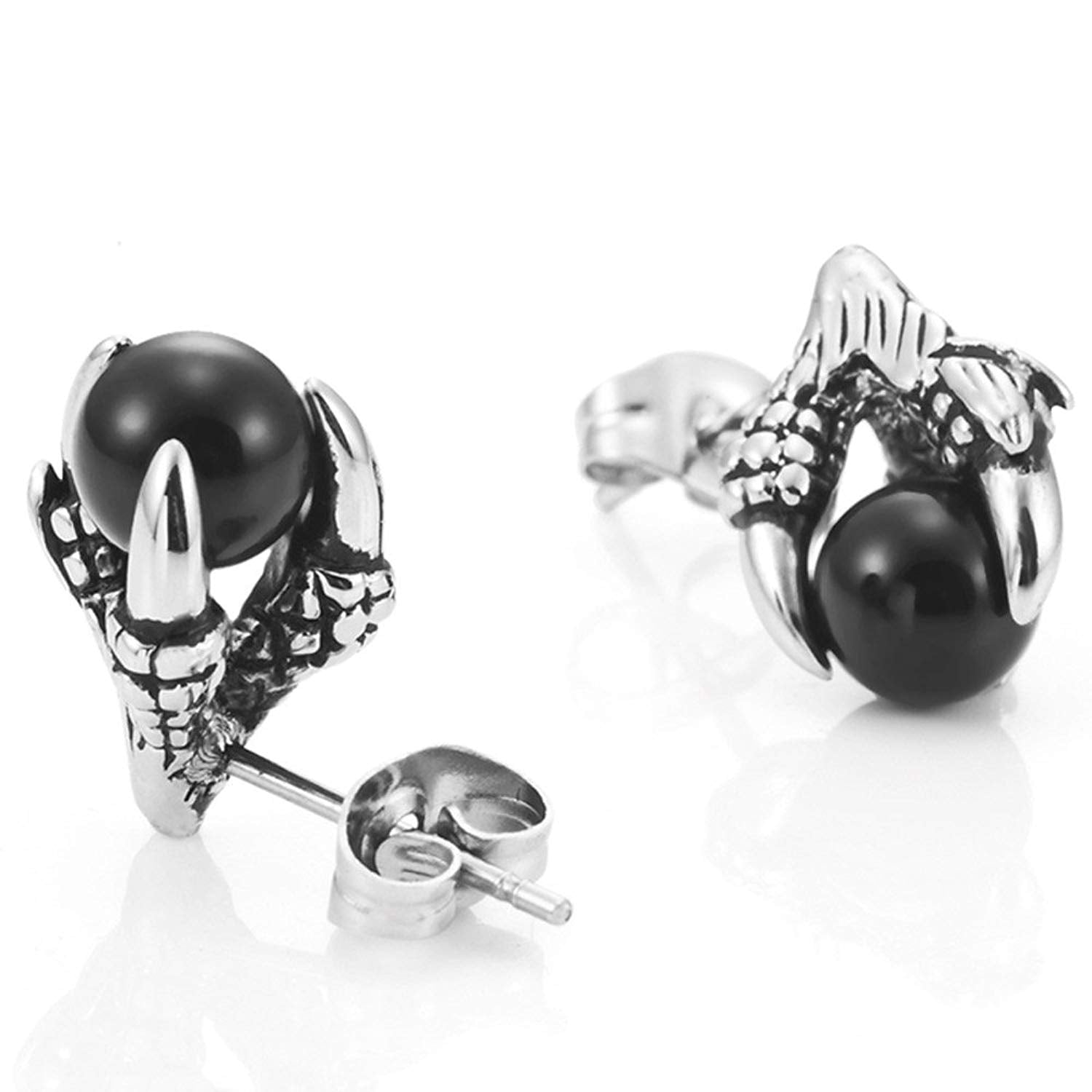 Vintage Dragon Claw Mens Stud Earrings Stainless Steel , Color Silver Black