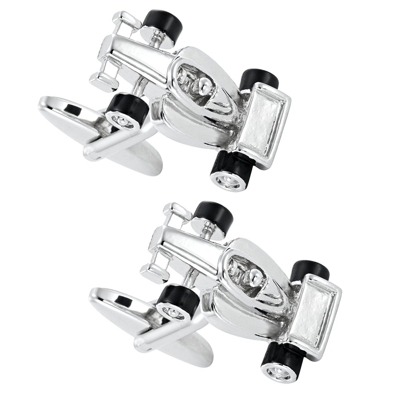 Urban Jewelry Formula One F1 Race Car Style Mens Stainless Steel Cufflinks (Black, Silver)