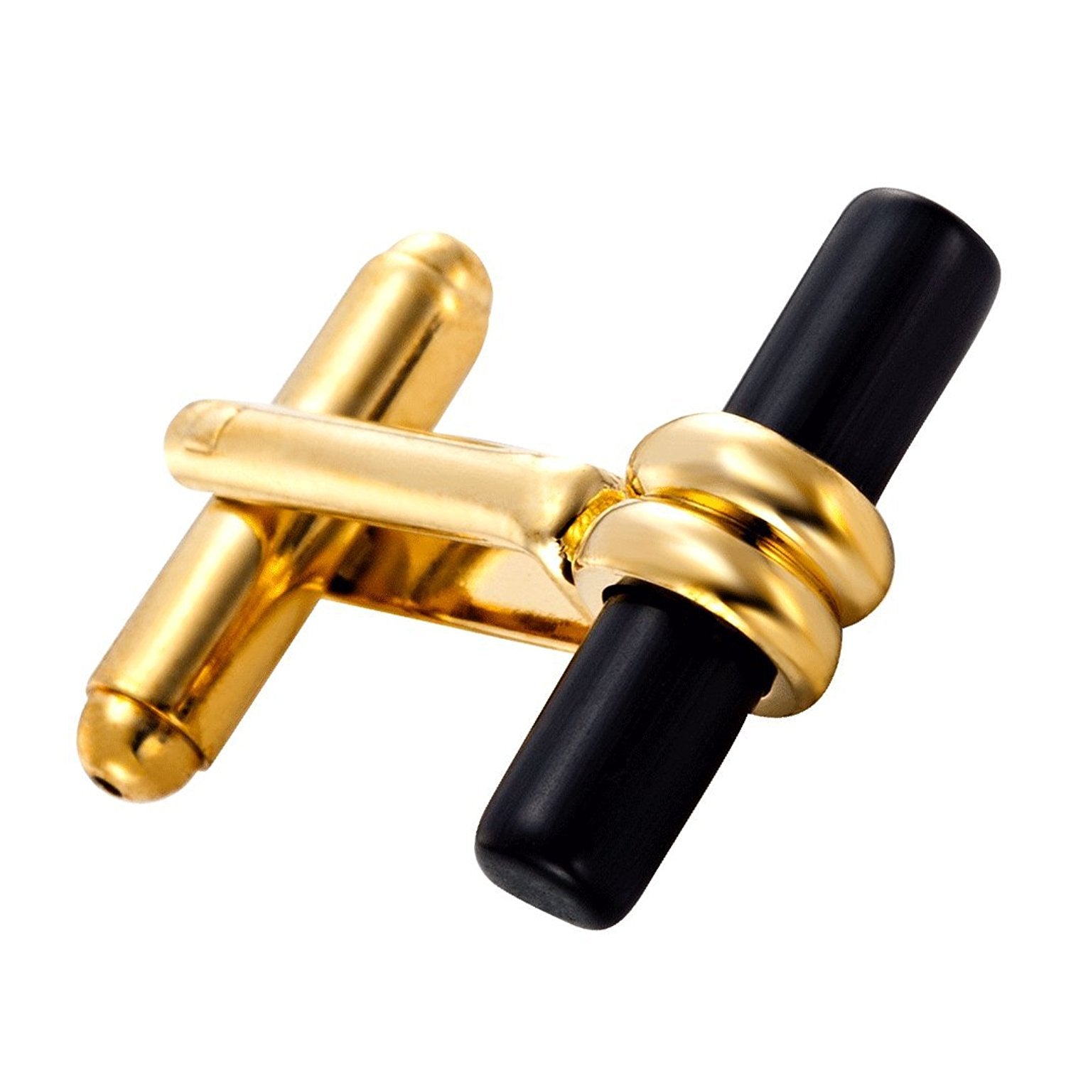 Urban Jewelry Mens Stainless Steel Gold Toned Cufflinks Black Bullet Wrap Style Cuff Links