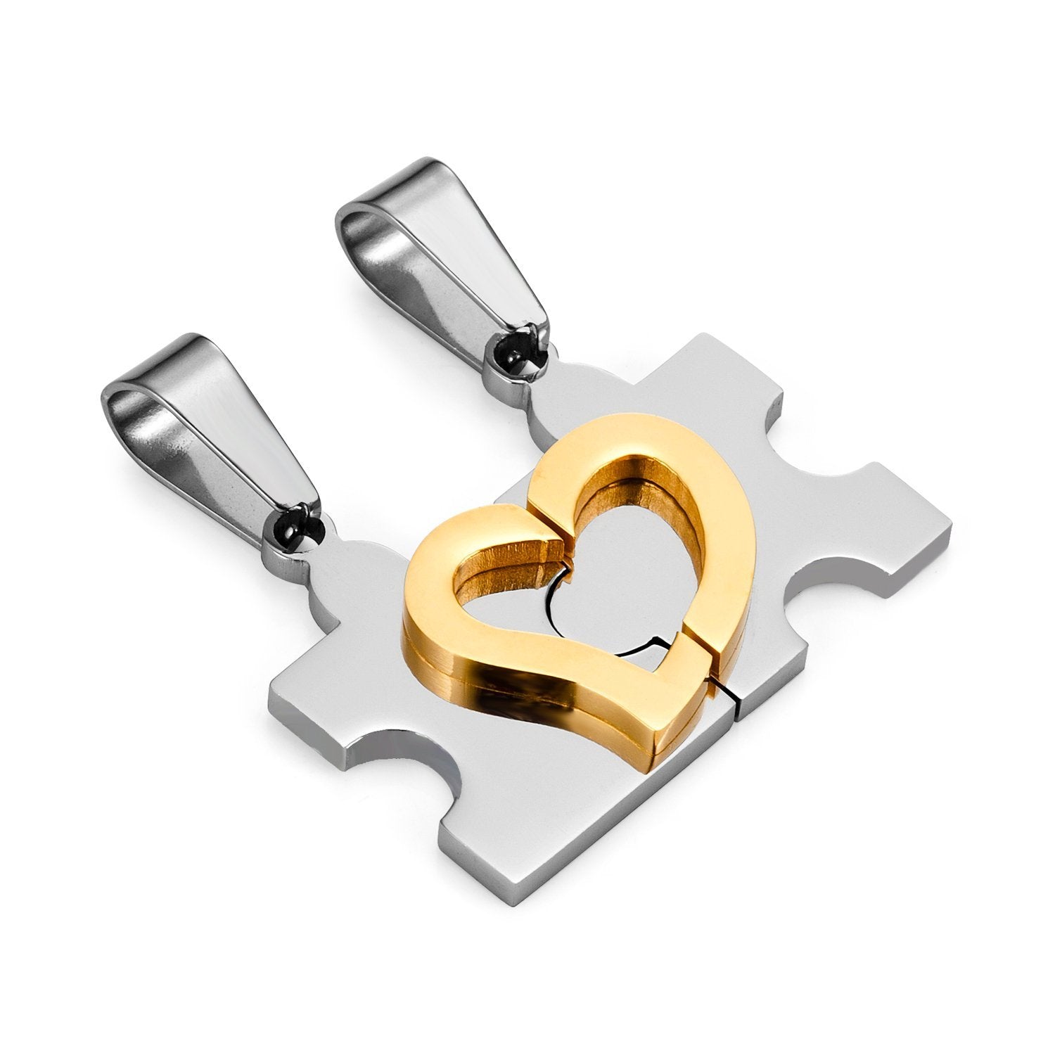 Stunning His & Hers Puzzle Heart Matching Couples Pendant Necklace Set with 18" & 21" Chain