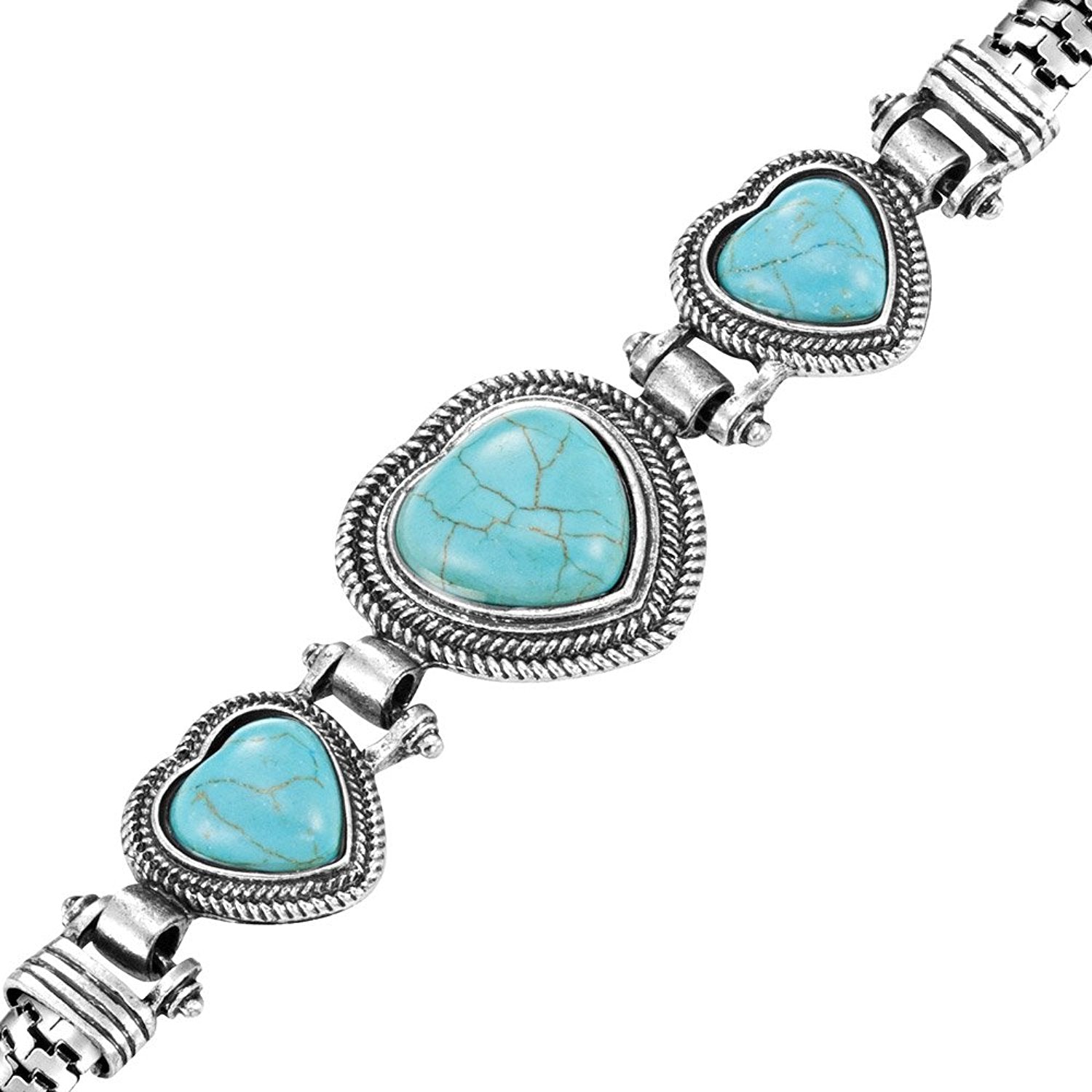 Unique synthetic-turquoise Hearts Vintage Jewelry Cuff Bracelet Alloy (Silver Color)