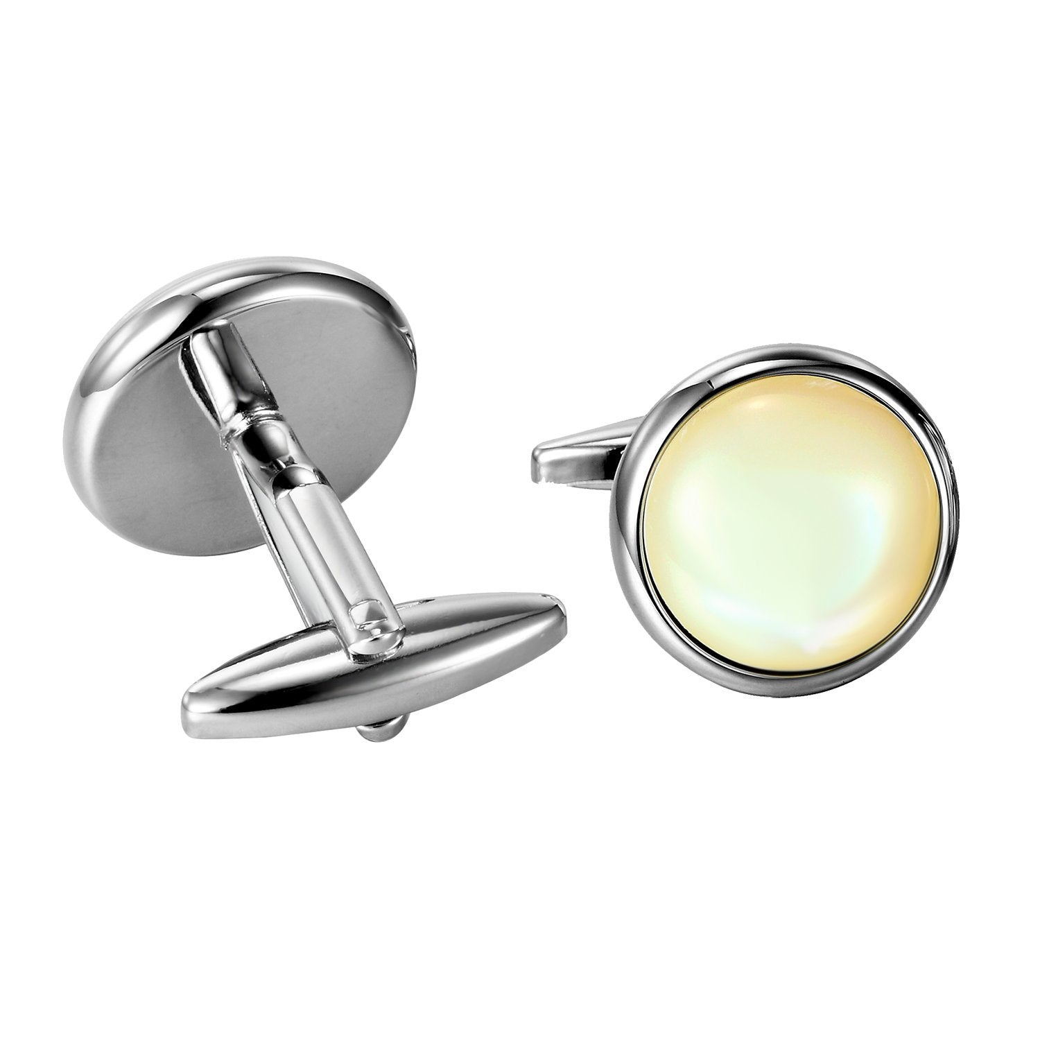 Urban Jewelry Unique 316L Stainless Steel Men's Round Cufflinks with Real Shell (Silver)