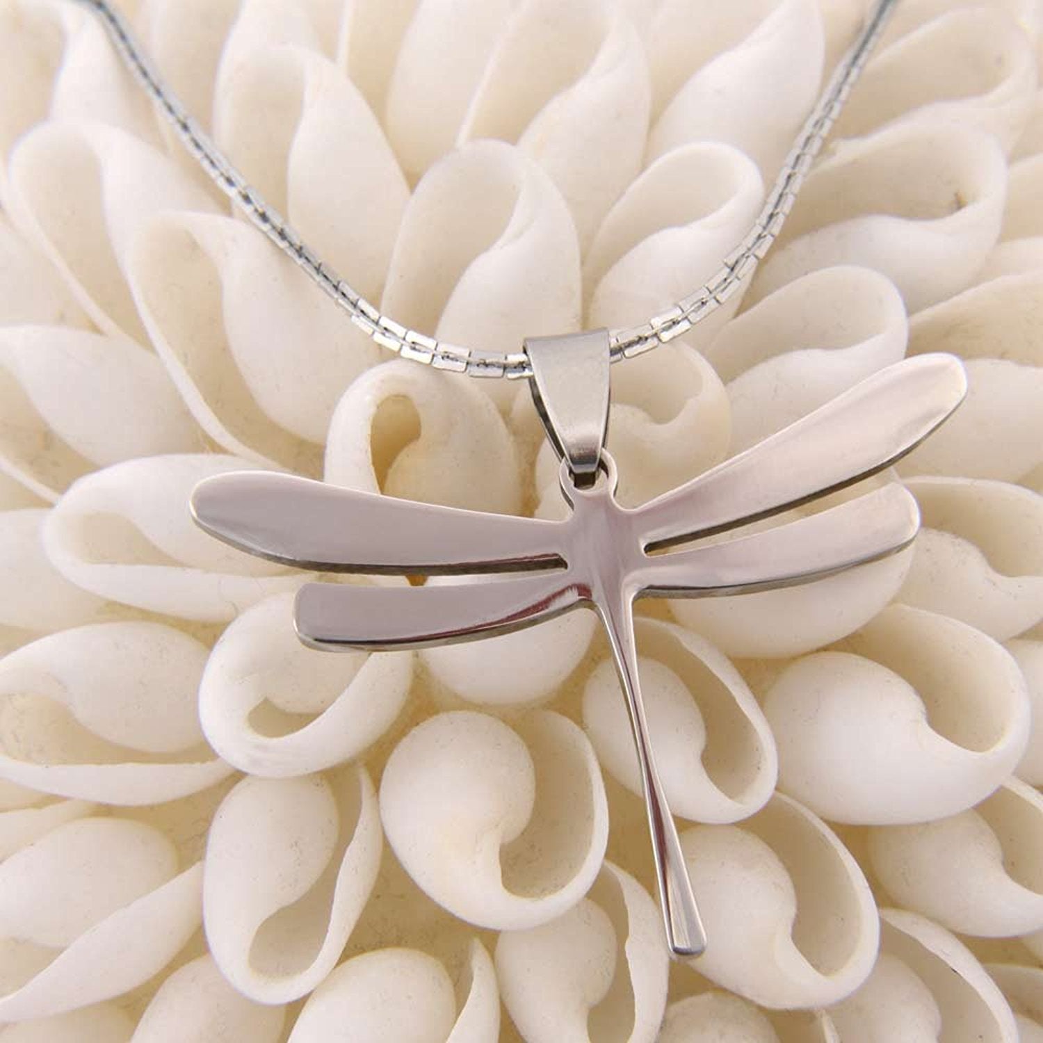 Women Special Dragonfly Shiny Stainless Steel Pendant Chain Necklace 20"