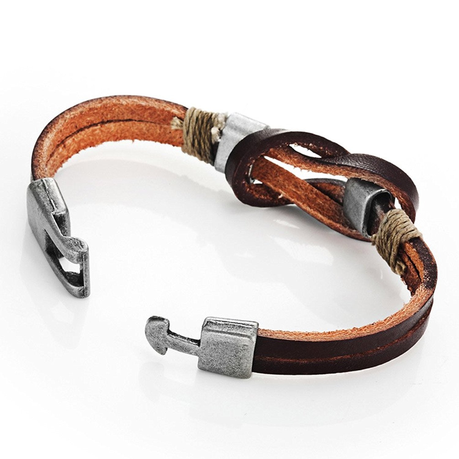 Urban Jewelry Leather Nautical Knot Bracelet for Him and Her 8 inch (Secure New Clasp)