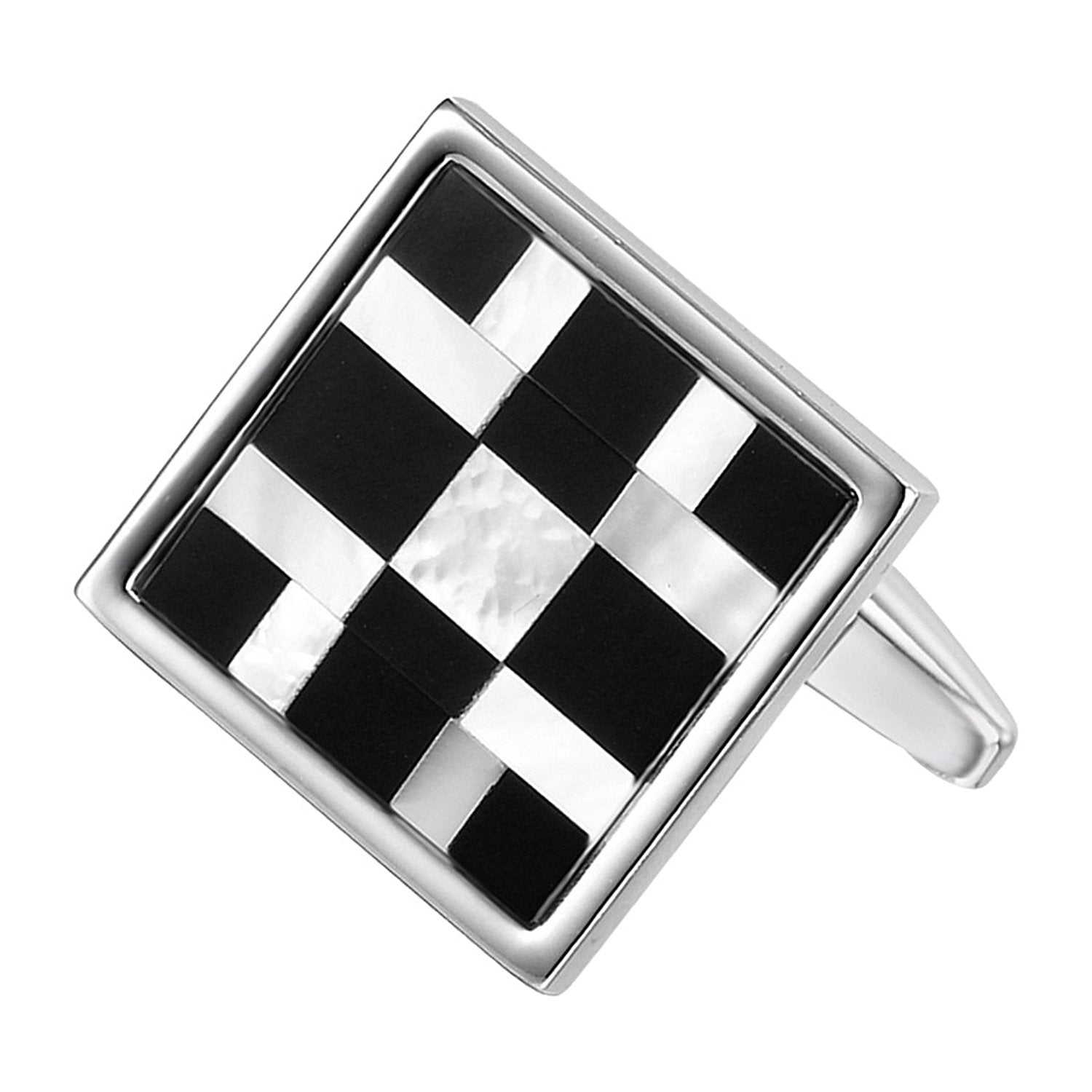 Urban Jewelry Abstract 316L Stainless Steel, Onyx & Real Shell Men's Cufflinks (Black, White, Silver)