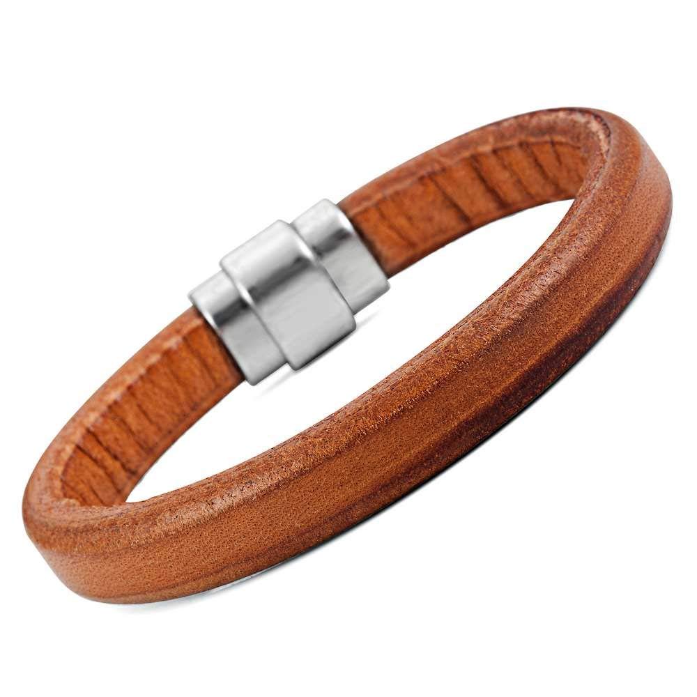 Classic Genuine Leather Cuff Bracelets Stainless Steel Clasp 8.6"