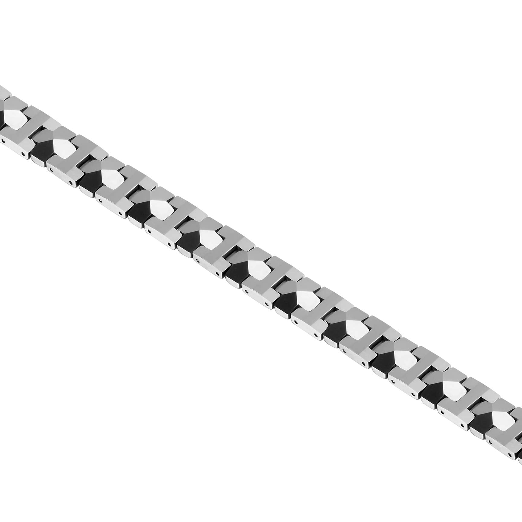 Mesmerizing Men’s Bracelet – Interlocking Track Links with Beveled Geometric Pattern – Polished Silver Finish – Scratch & Tarnish Resistant Tungsten – Jewelry Gift or Accessory for Men