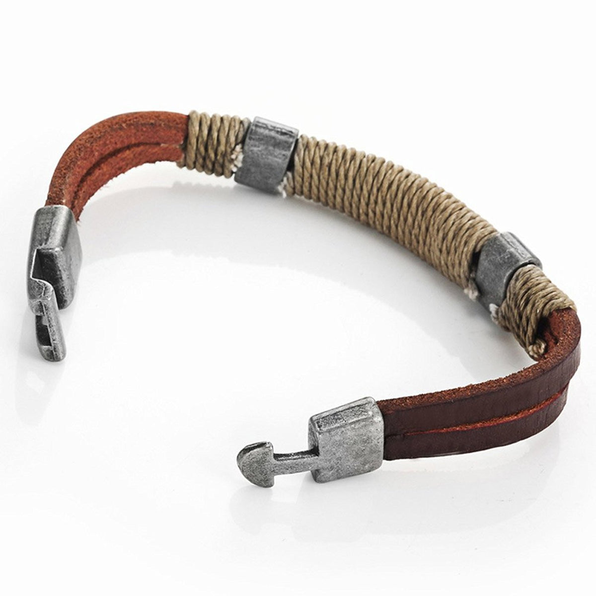 Dark Brown Leather Wound-around Nature Thread Bracelet for Him and Her, Unisex, Leather, 8"