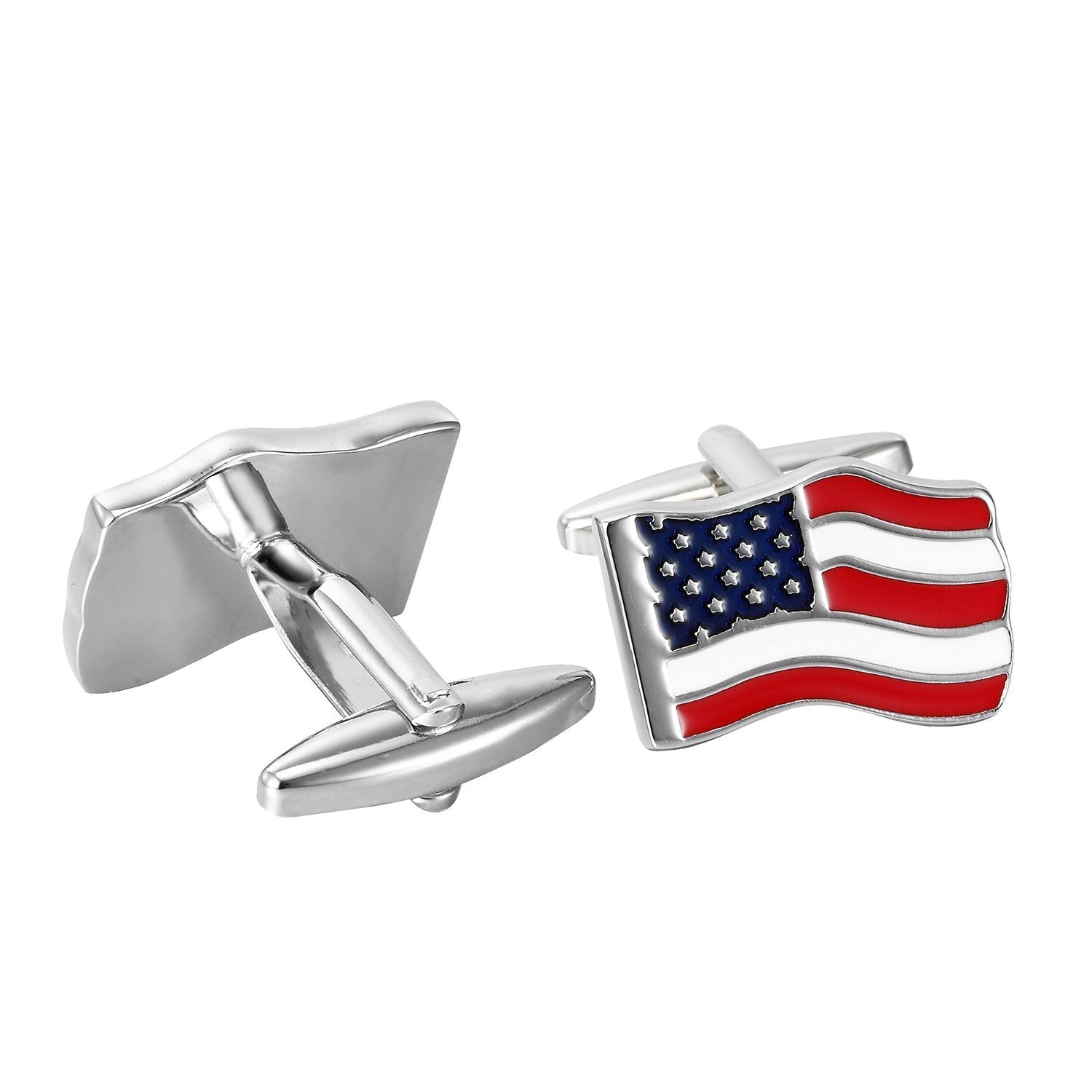 Urban Jewelry Loyal Patriot Stainless Steel USA Flag Men's Cufflinks (Red, Blue, White, Silver)