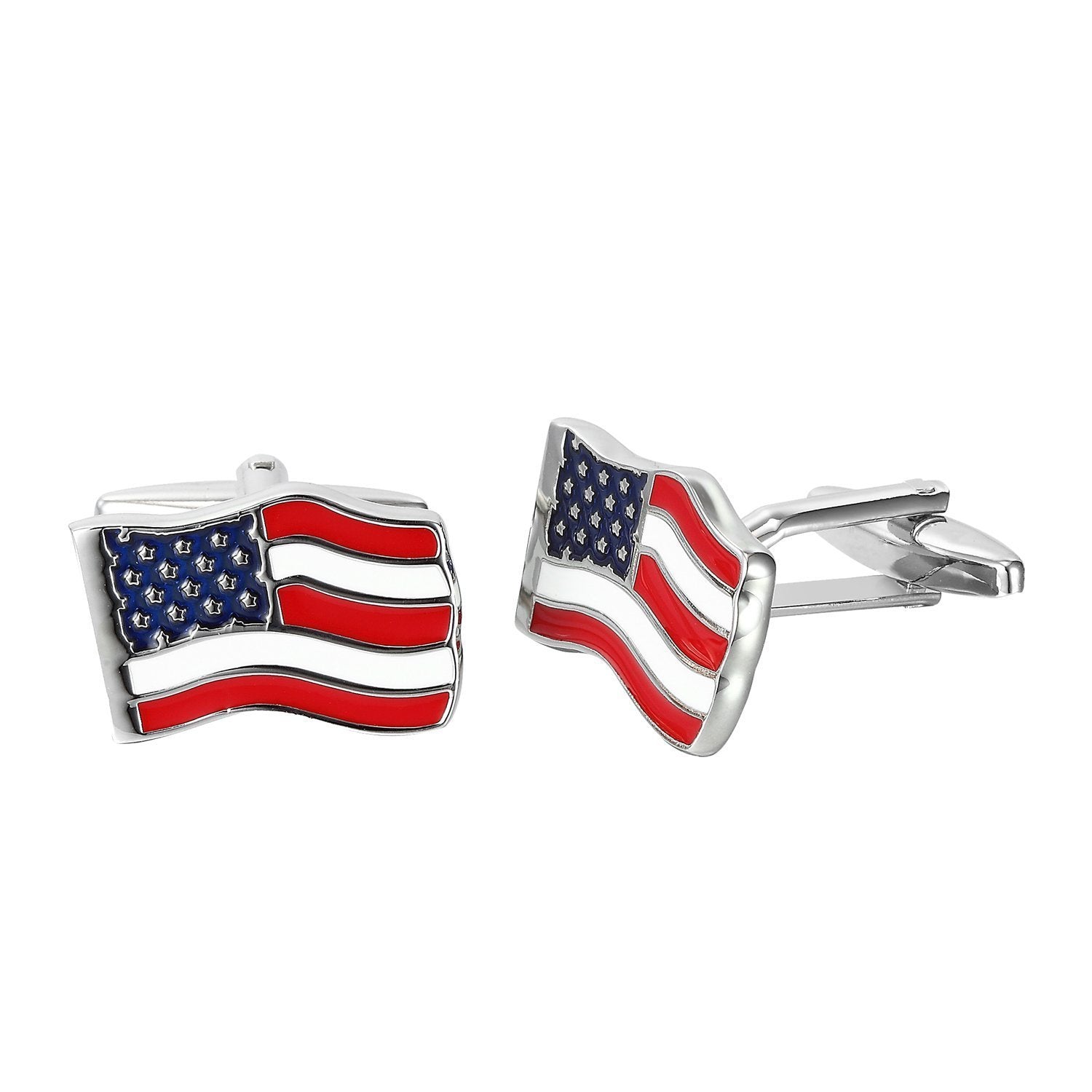 Urban Jewelry Loyal Patriot Stainless Steel USA Flag Men's Cufflinks (Red, Blue, White, Silver)