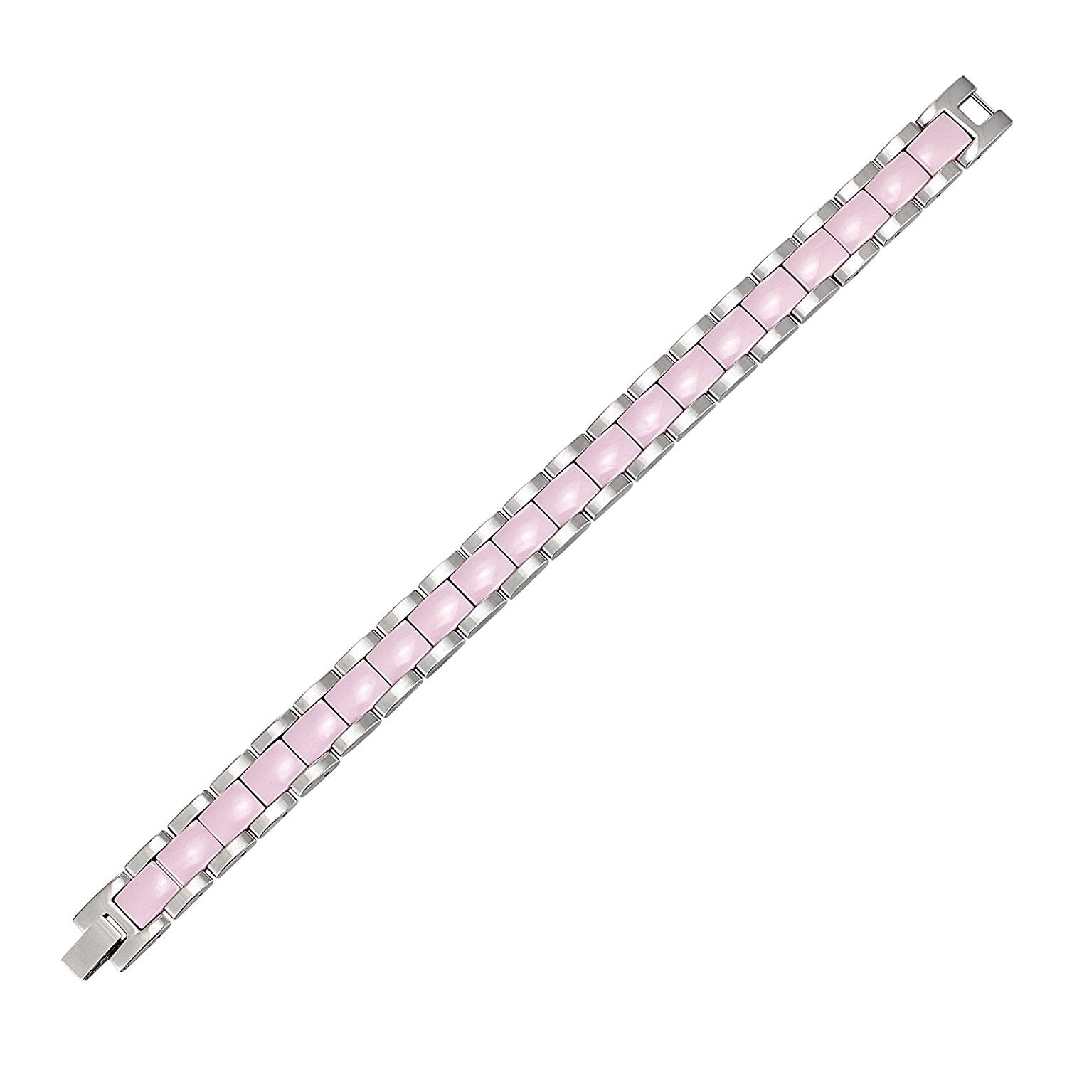 Urban Jewelry Women's 316 Stainless Steel and Ceramic Link Bracelet Easy to Slip on (Silver, Pink, 7.85 inches)