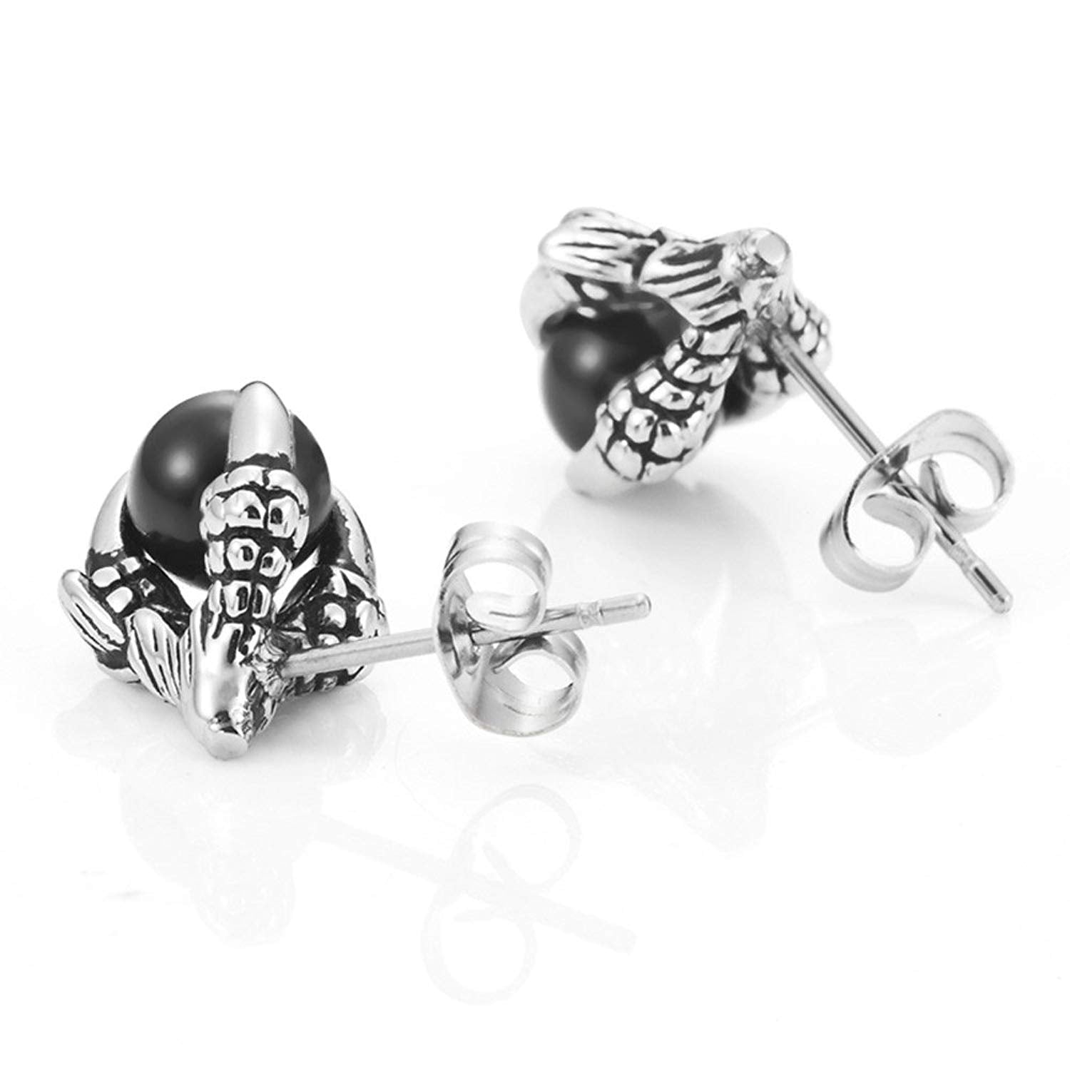 Vintage Dragon Claw Mens Stud Earrings Stainless Steel , Color Silver Black