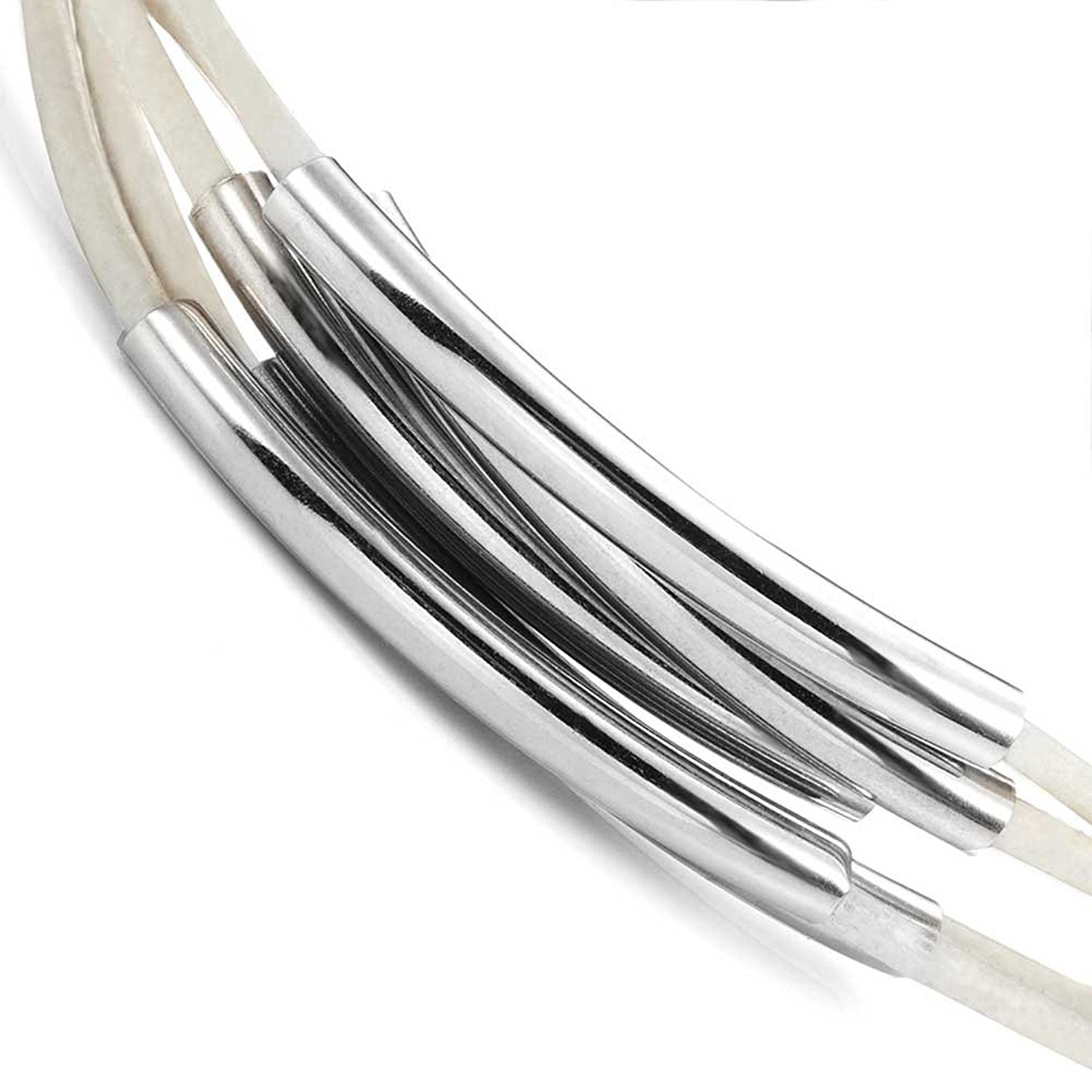 Stylish White Genuine Leather Cuff Bracelet with Strong Magnetic Clasp (Silver Color)