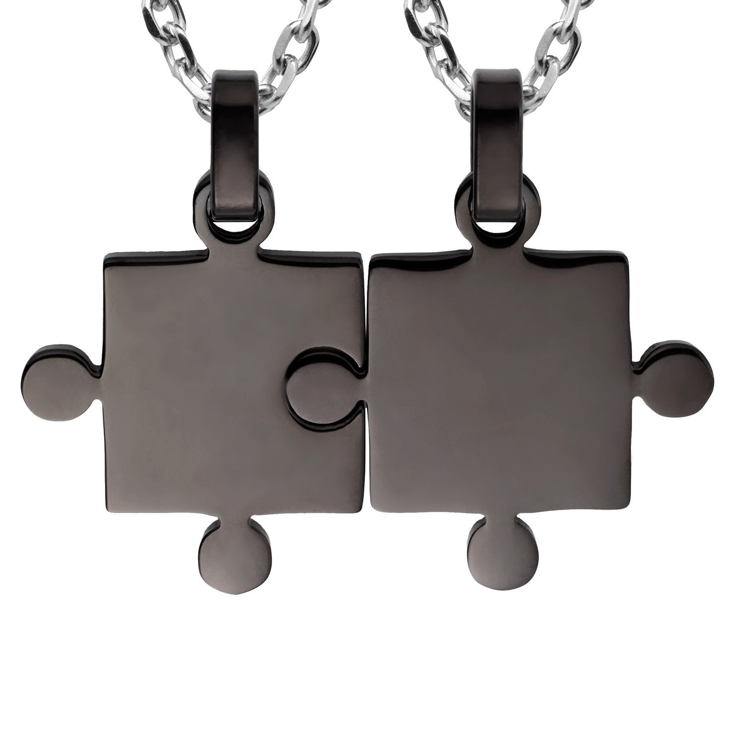 His & Hers Puzzle Matching Piece Couples Pendant Necklace Set with 18