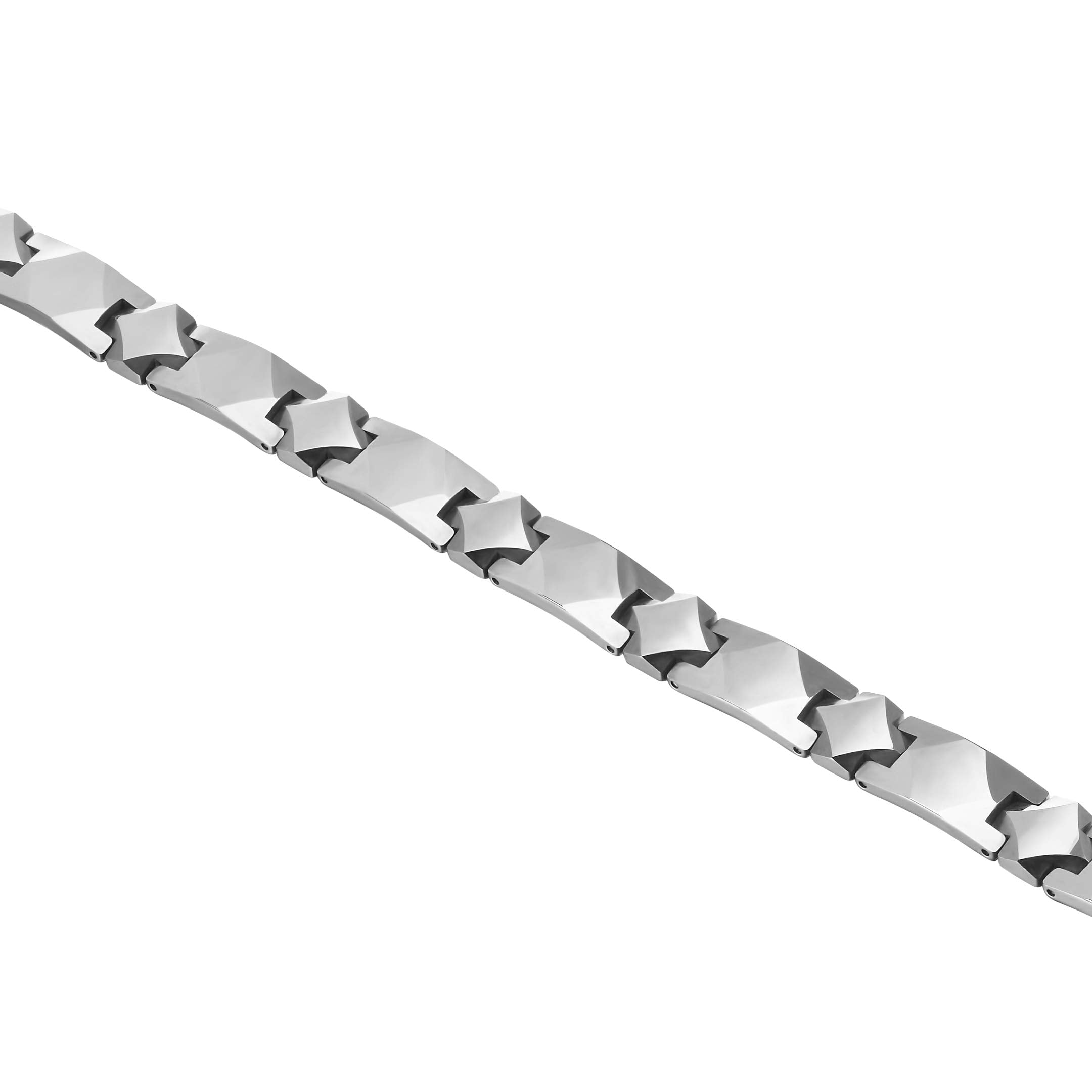 Elegant Men’s Bracelet – Interlocking Track Links with Beveled Geometric Design – Radiant Silver Color – Scratch & Tarnish Resistant Tungsten – Jewelry Gift or Accessory for Men