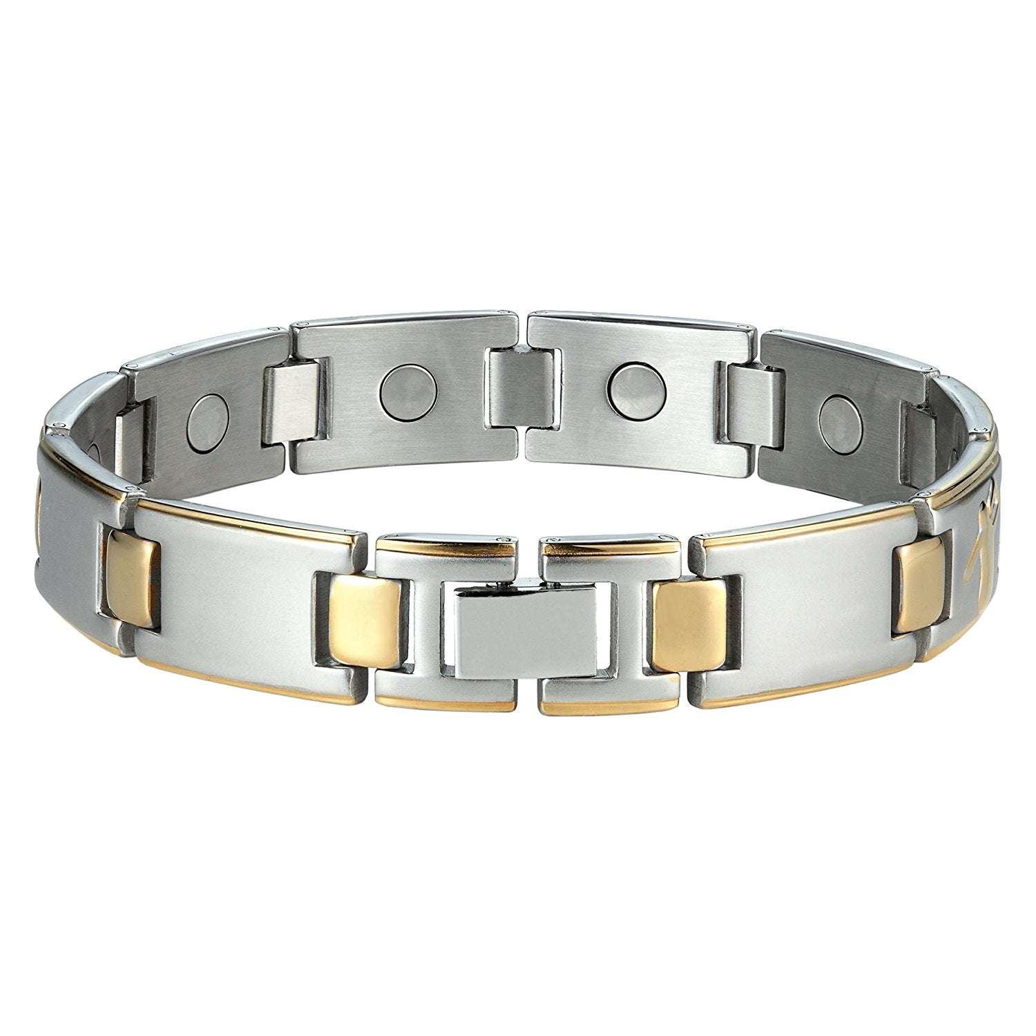 Baseball Magnetic Men's Link Bracelet 316L Stainless Steel 9.05 inch Silver and Gold Tone Bangle