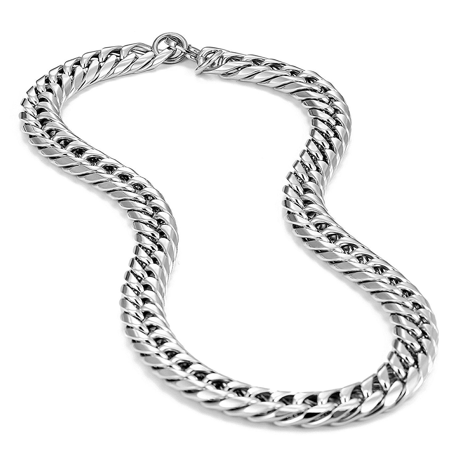 Men's Stainless Steel Chain Necklace Ultra Thick and Wide (Silver,13.5 mm width, 18,21,23 Inch)