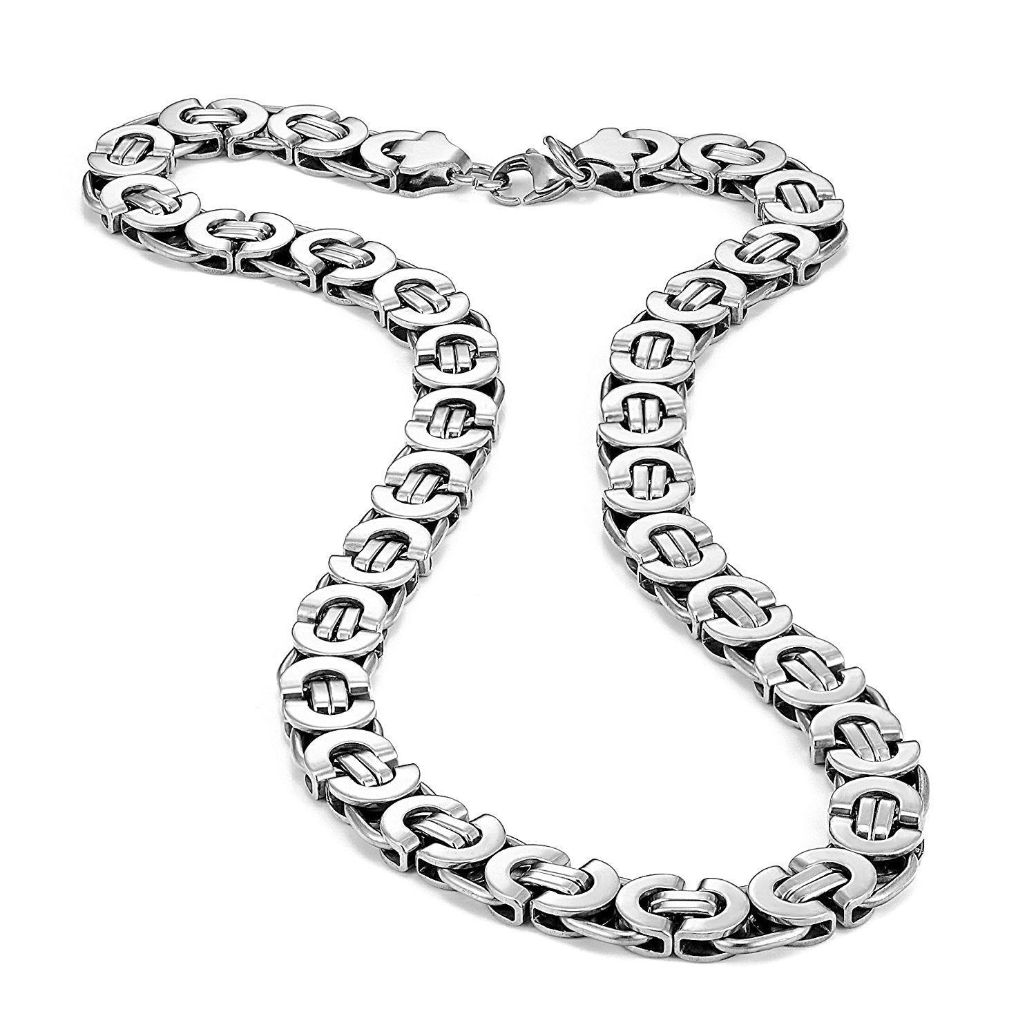 Urban Jewelry Mechanic Style Ultra Wide Stainless Steel Men's Necklace (Silver, 18,21,23 inches, 11 mm width)